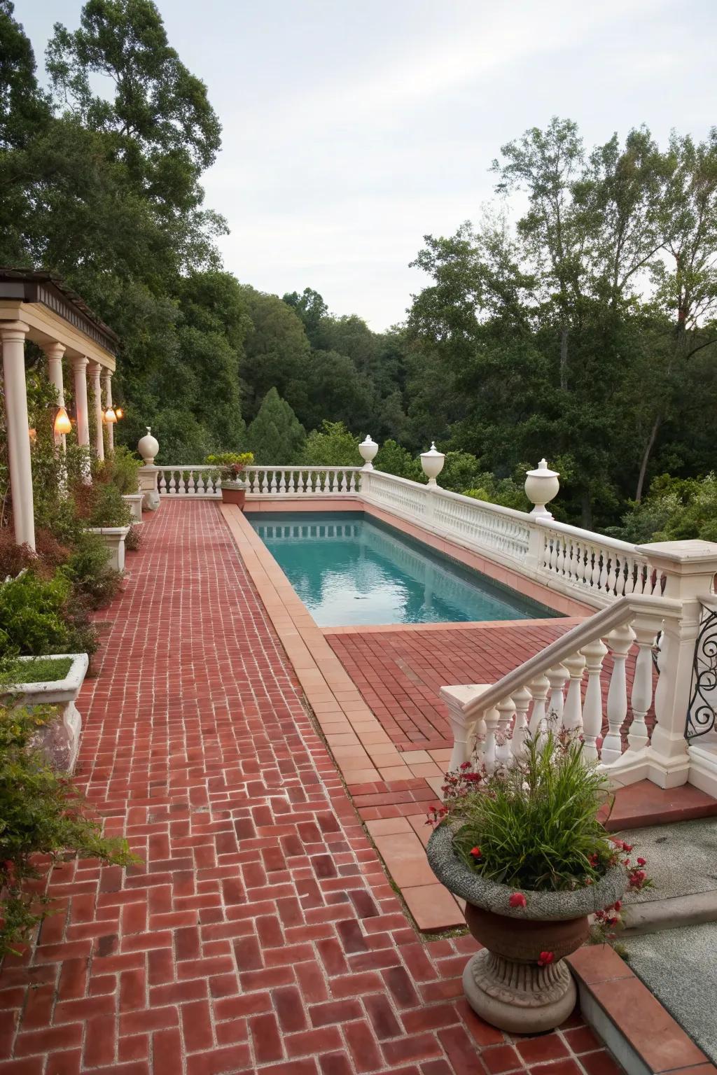 Block tiles add warmth and a classic touch to the poolside.