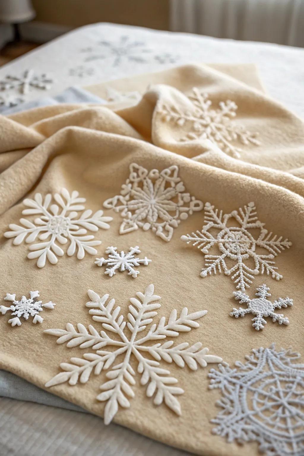 Textile snowflakes proffer a resilient and snug ornamental alternative.