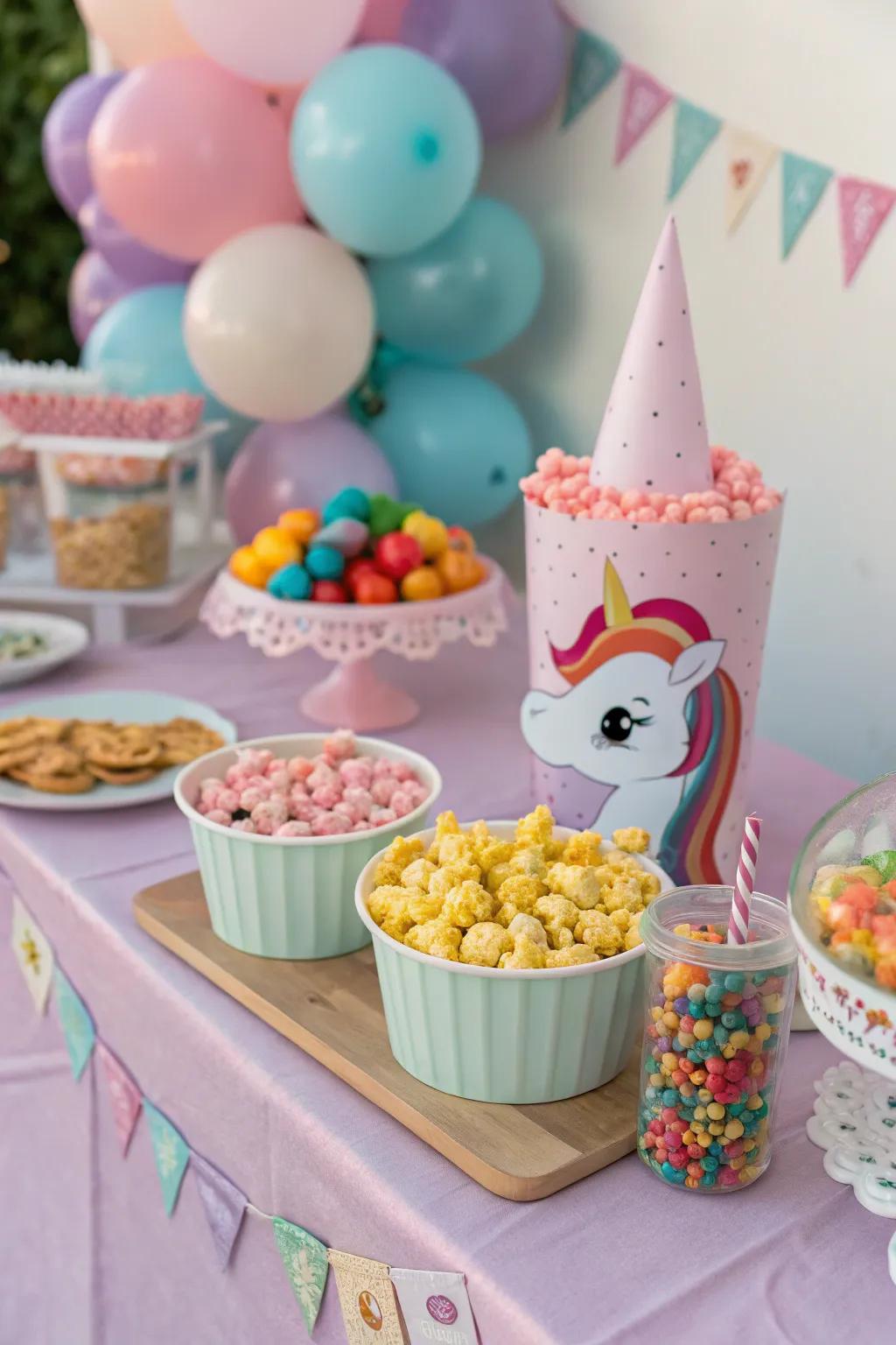 A magical snack area with colorful treats.