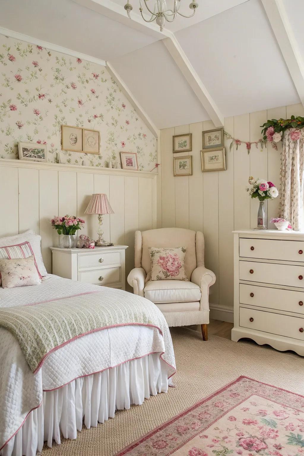 Neutral colors lay the groundwork for a restful French country escape.