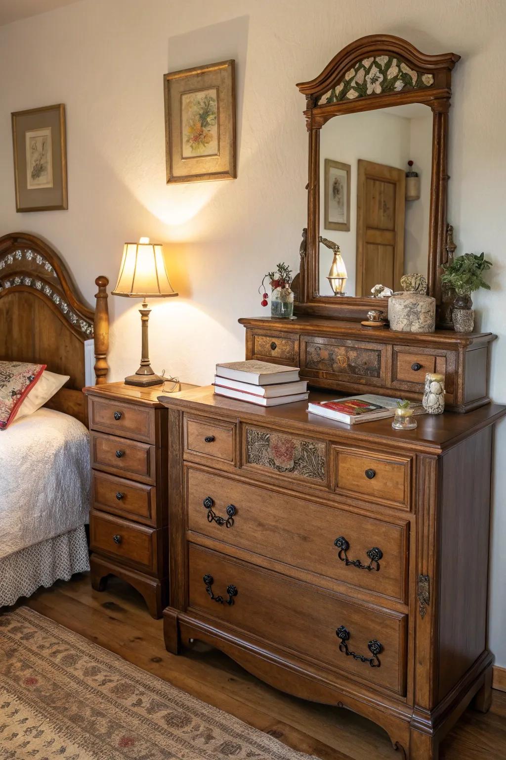 Aged furnishings enrich your area with character and history.