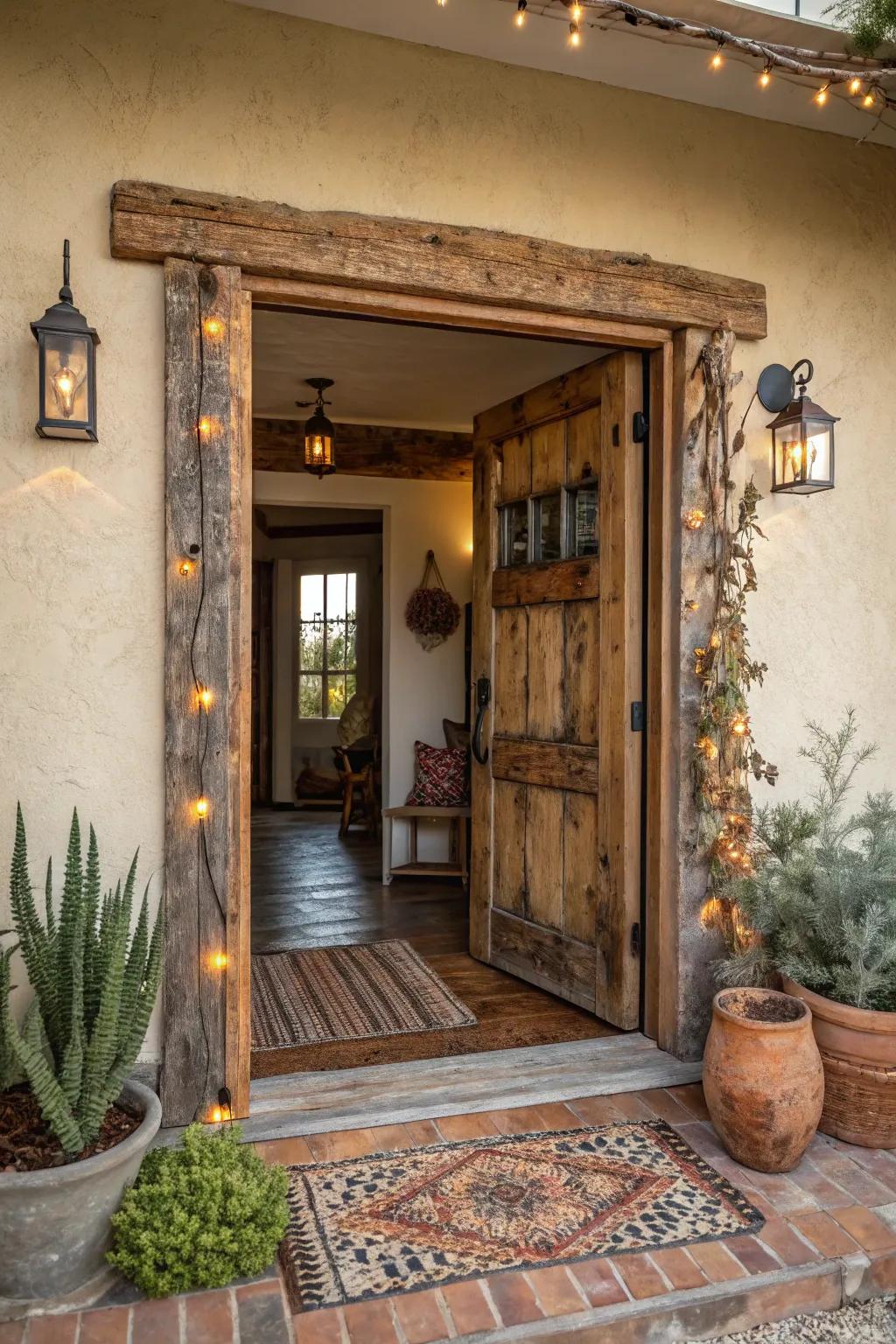 Earthy and genial entryway casing fashioning a pleasant ingress atmosphere.