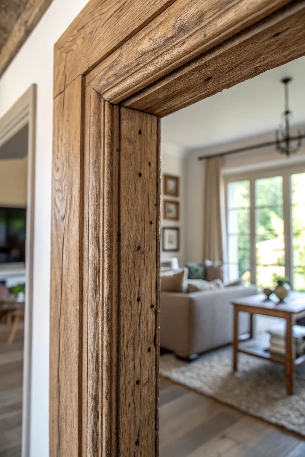 An entryway flaunting the finesse of untouched wood shades, emphasizing grains and textures.