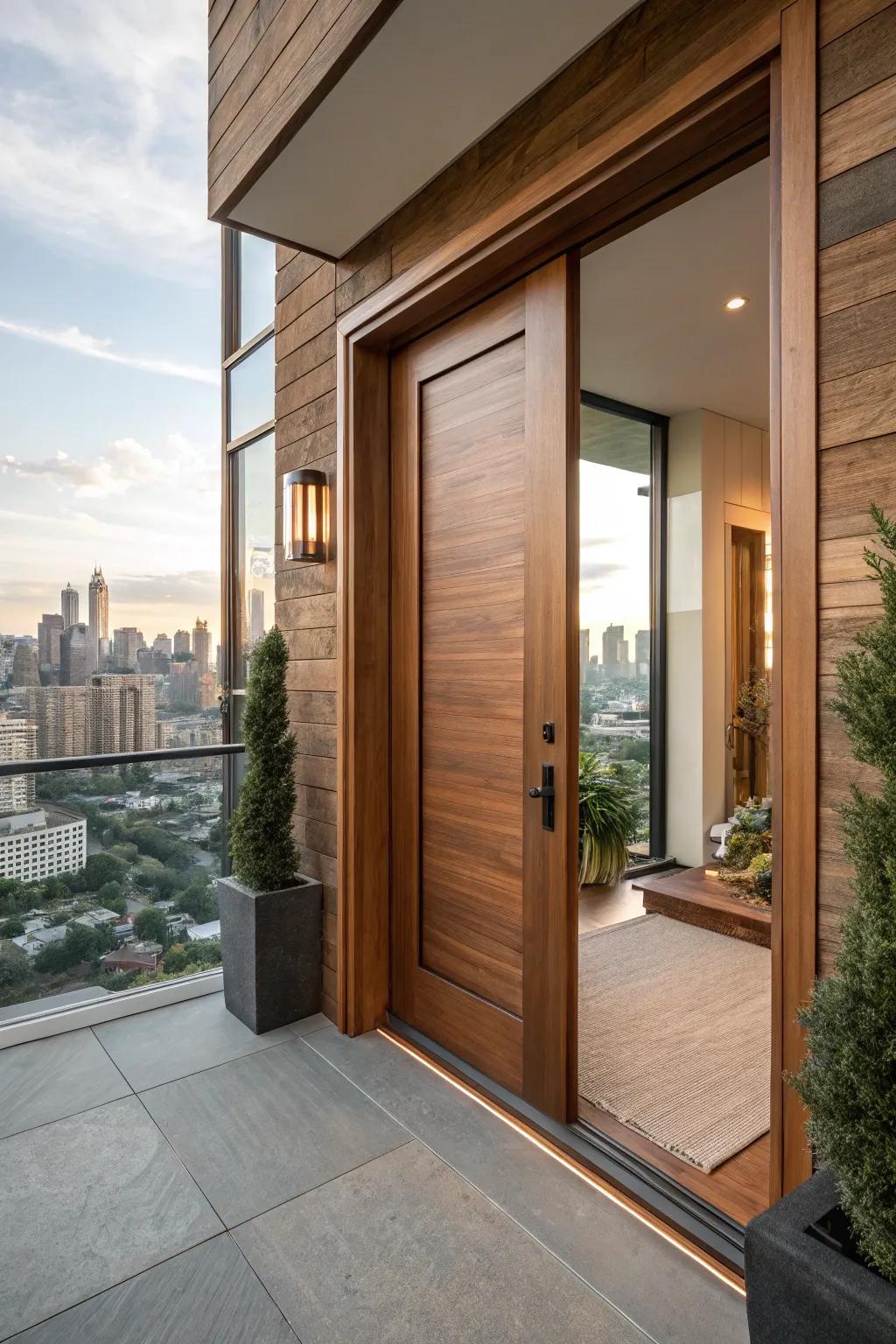 A contemporary countryside entryway casing that balances refined blueprint with innate components.