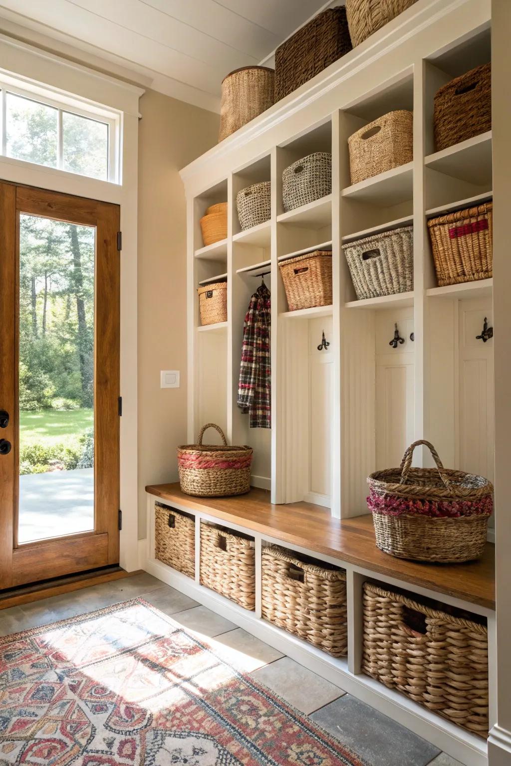 Cubbies and shelves keep your entryway tidy and stylish.