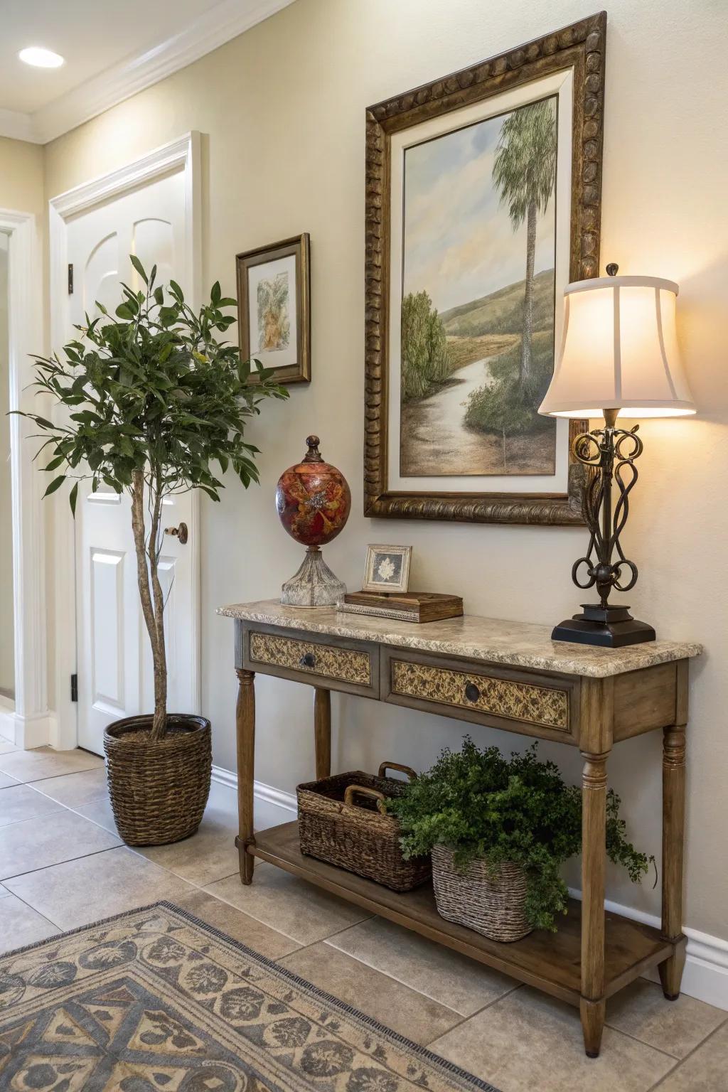 Plants and art bring personality and warmth to your entryway.