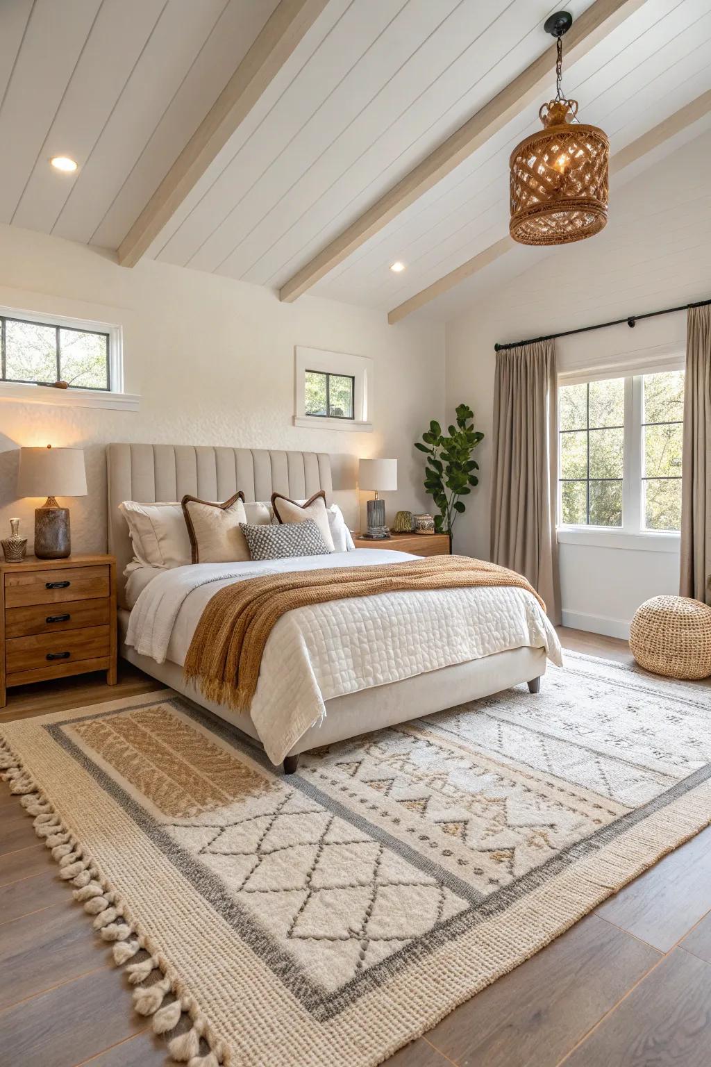 Layers of floor coverings help mark areas and give texture to the room.