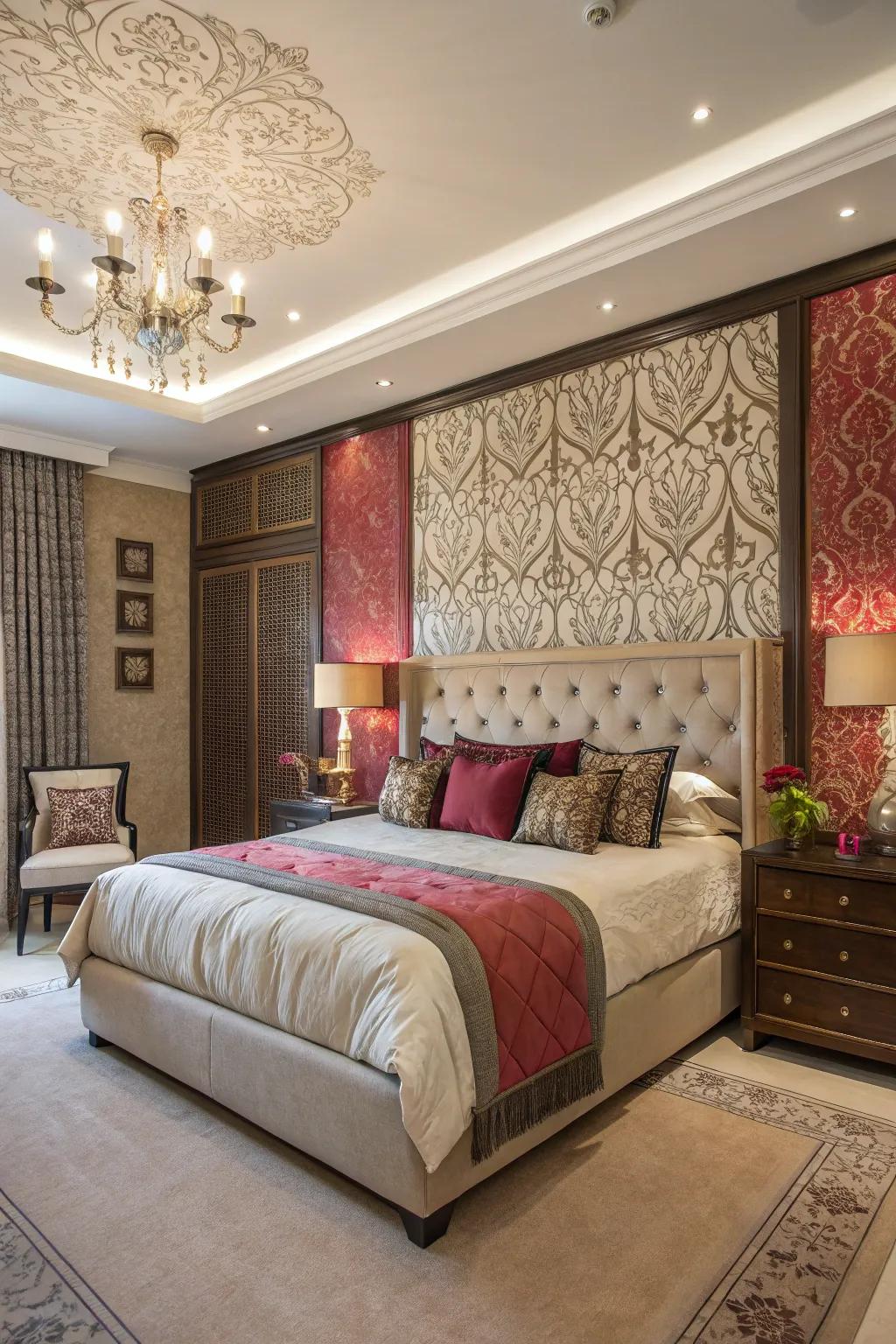 Bold wall decor adds interest and privacy.