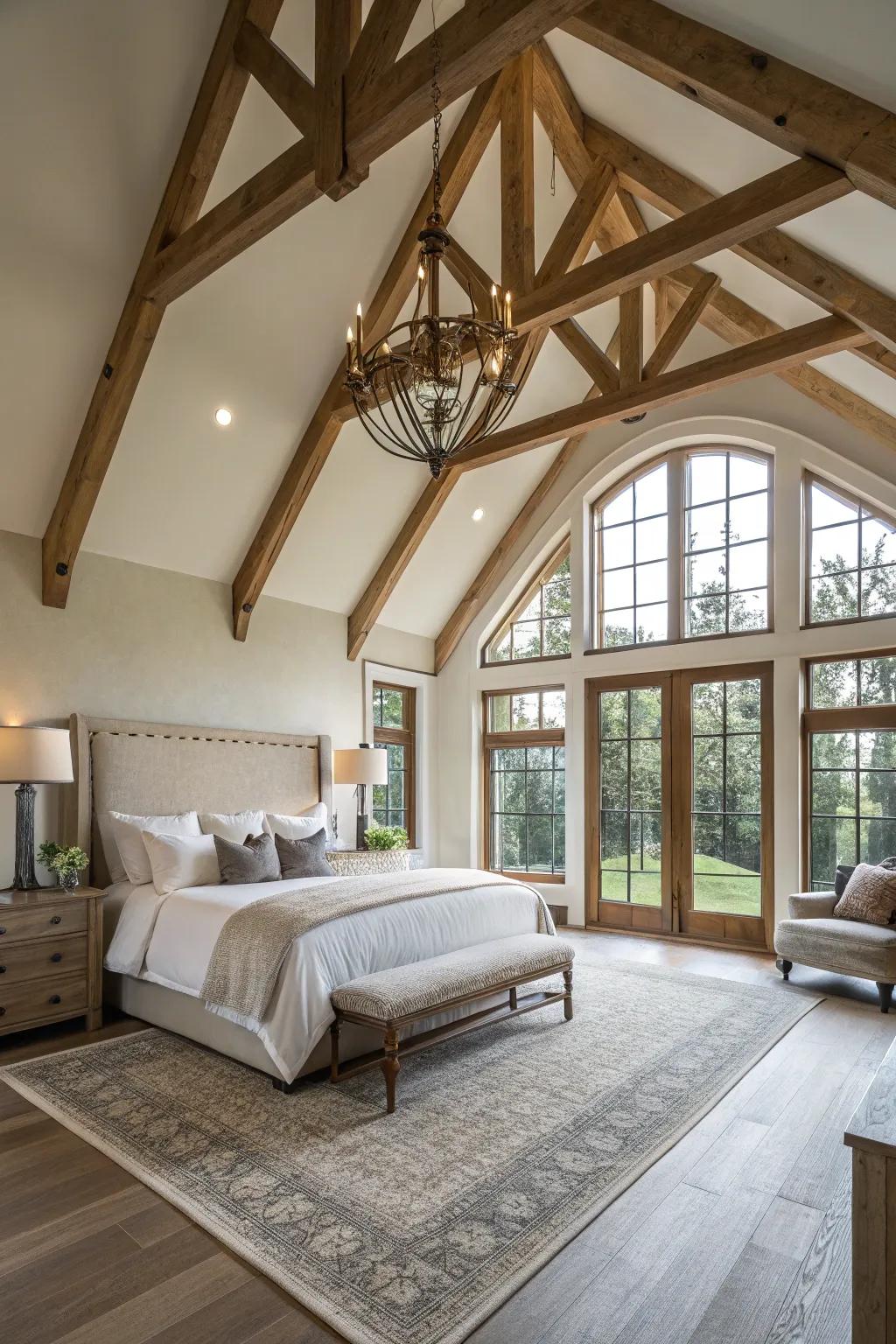 Structural details like raised ceilings give character to the bedroom.