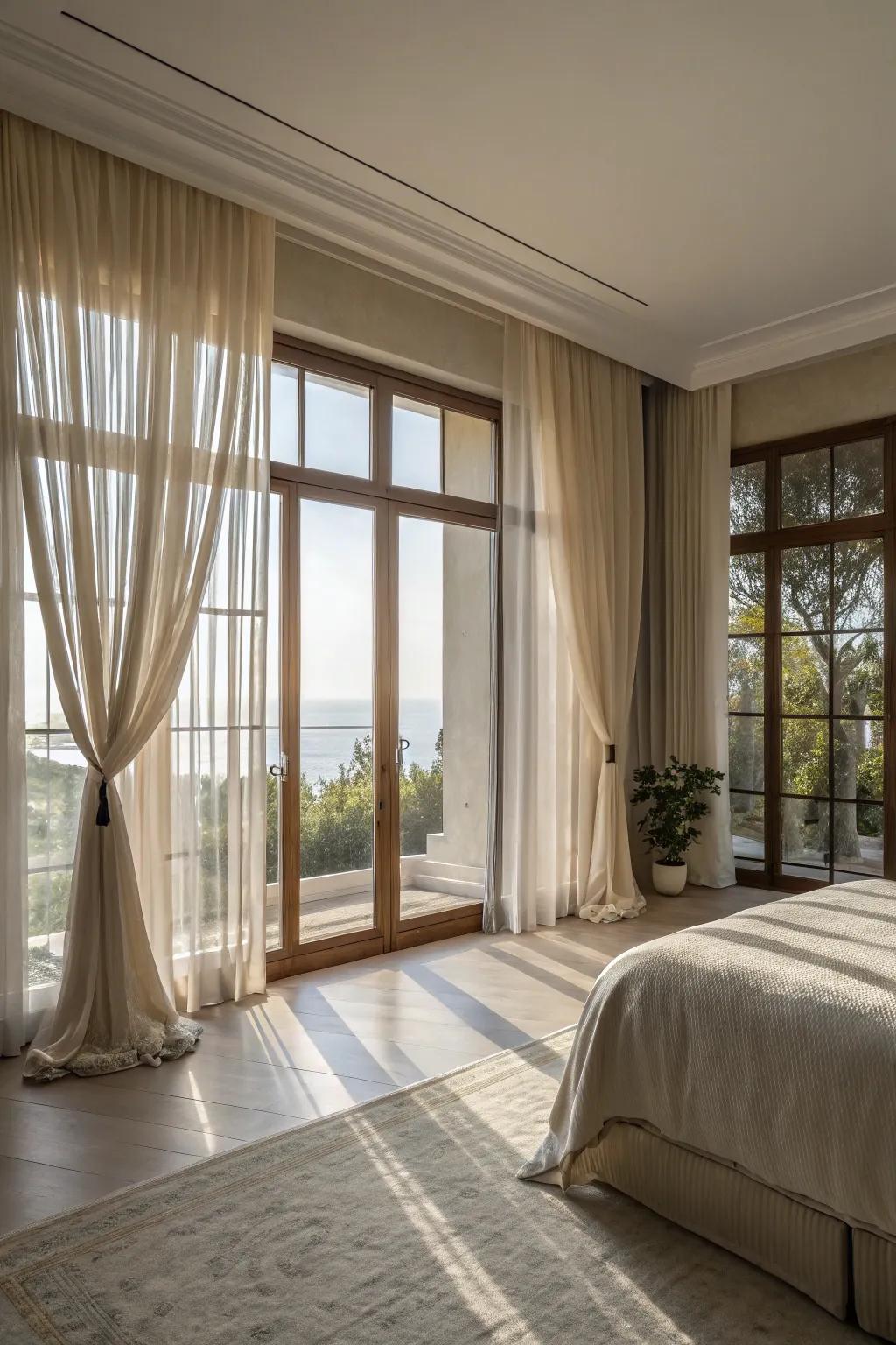 Sunlight enhances the spacious feel of the master bedroom.