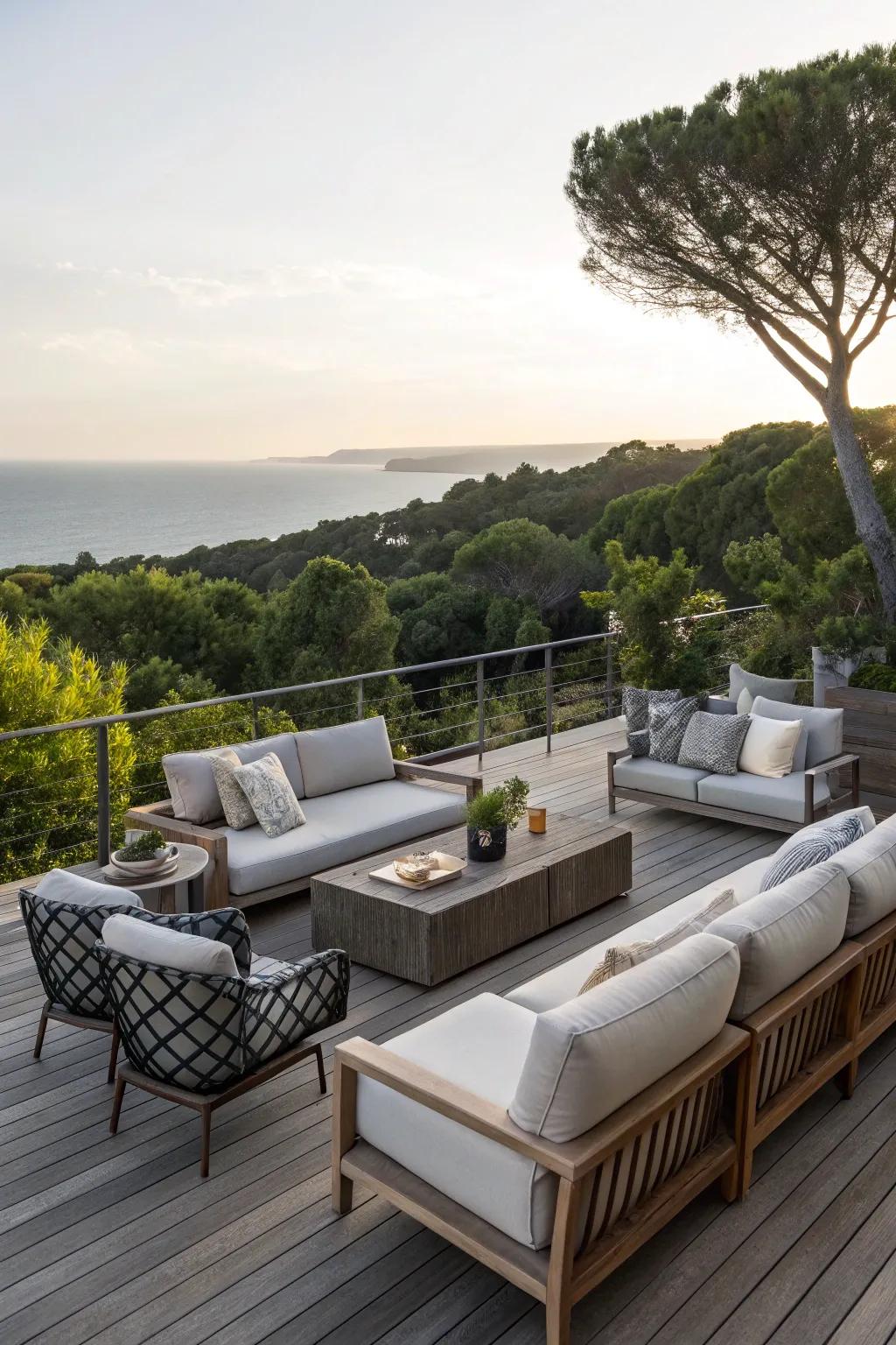 A deck fashioned as a comfortable outdoor family room.