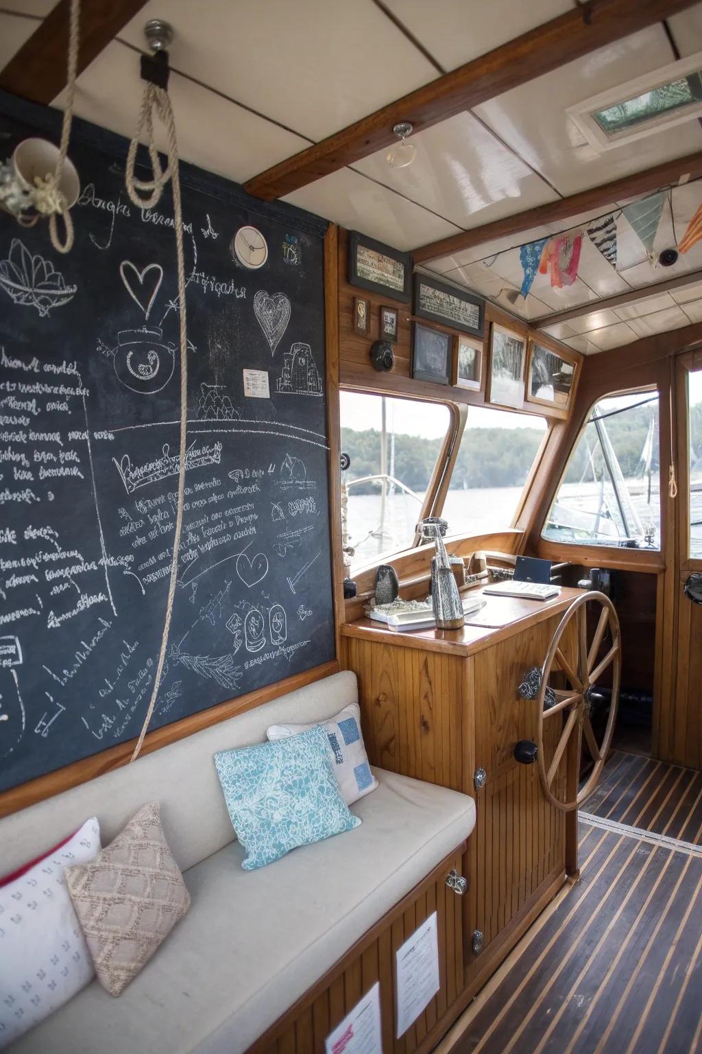 A chalkboard wall introducing a fun and useful element.