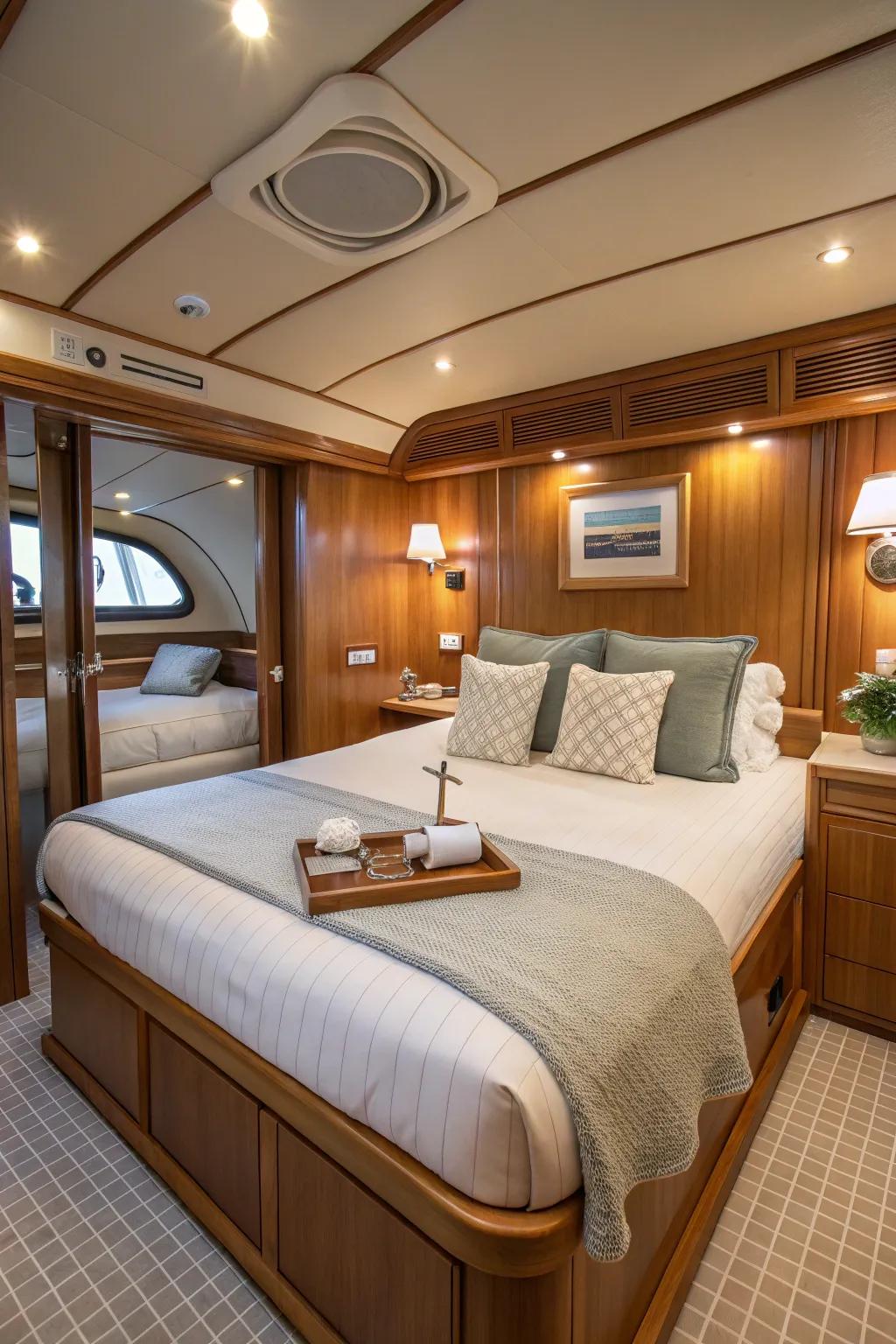 Luxurious bedding transforms a small bedroom into a personal sanctuary.