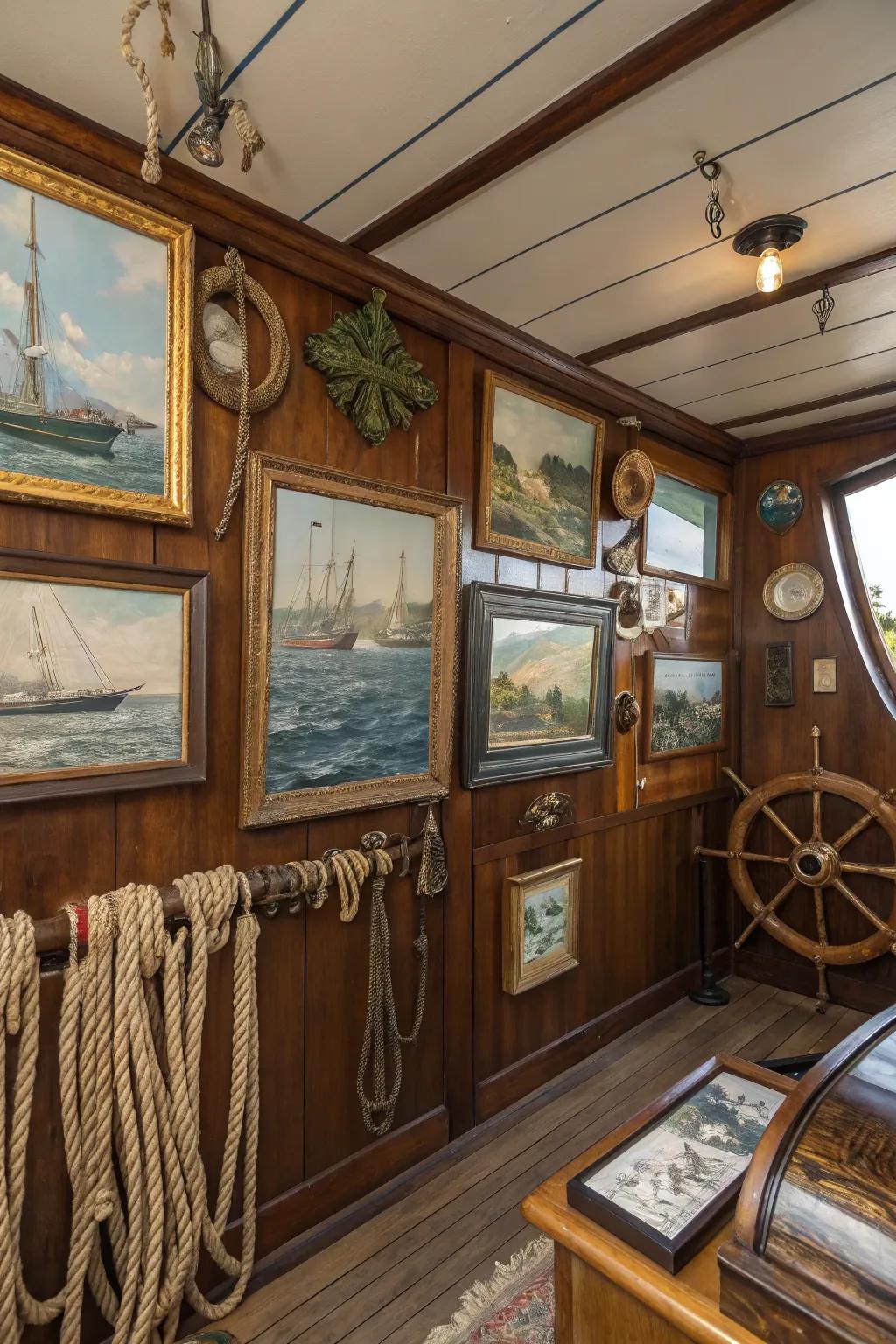 Marine decor contributes character and appeal to the boat's interior.