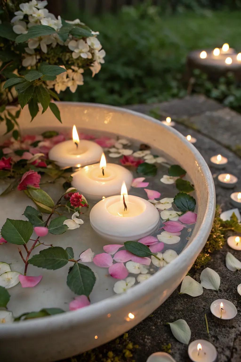 Floating candles transform any table into an enchanting scene.