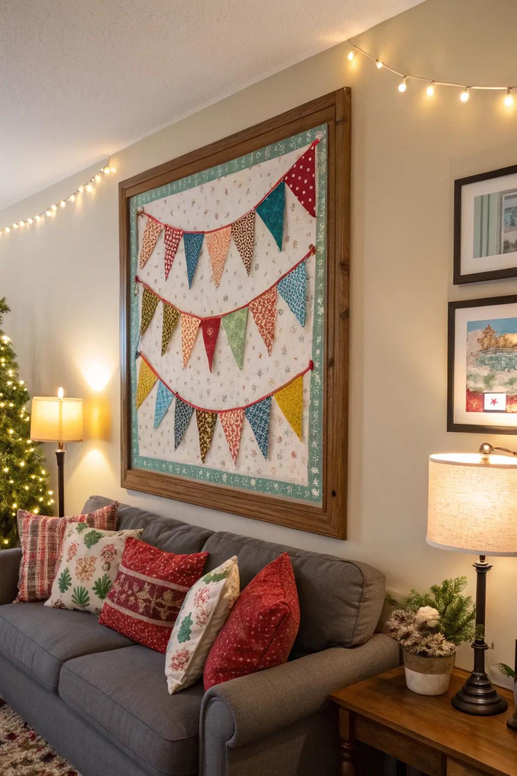 Festive textile introduces texture and pigmentation into the ornamentation.