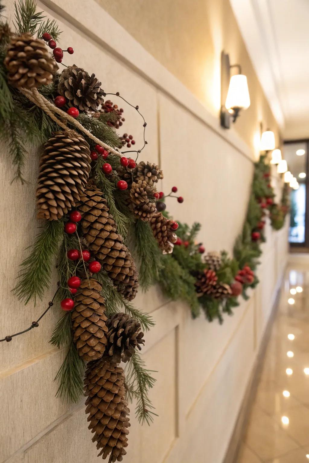 A countryside festoon conveys organic allure to the ornamentation.