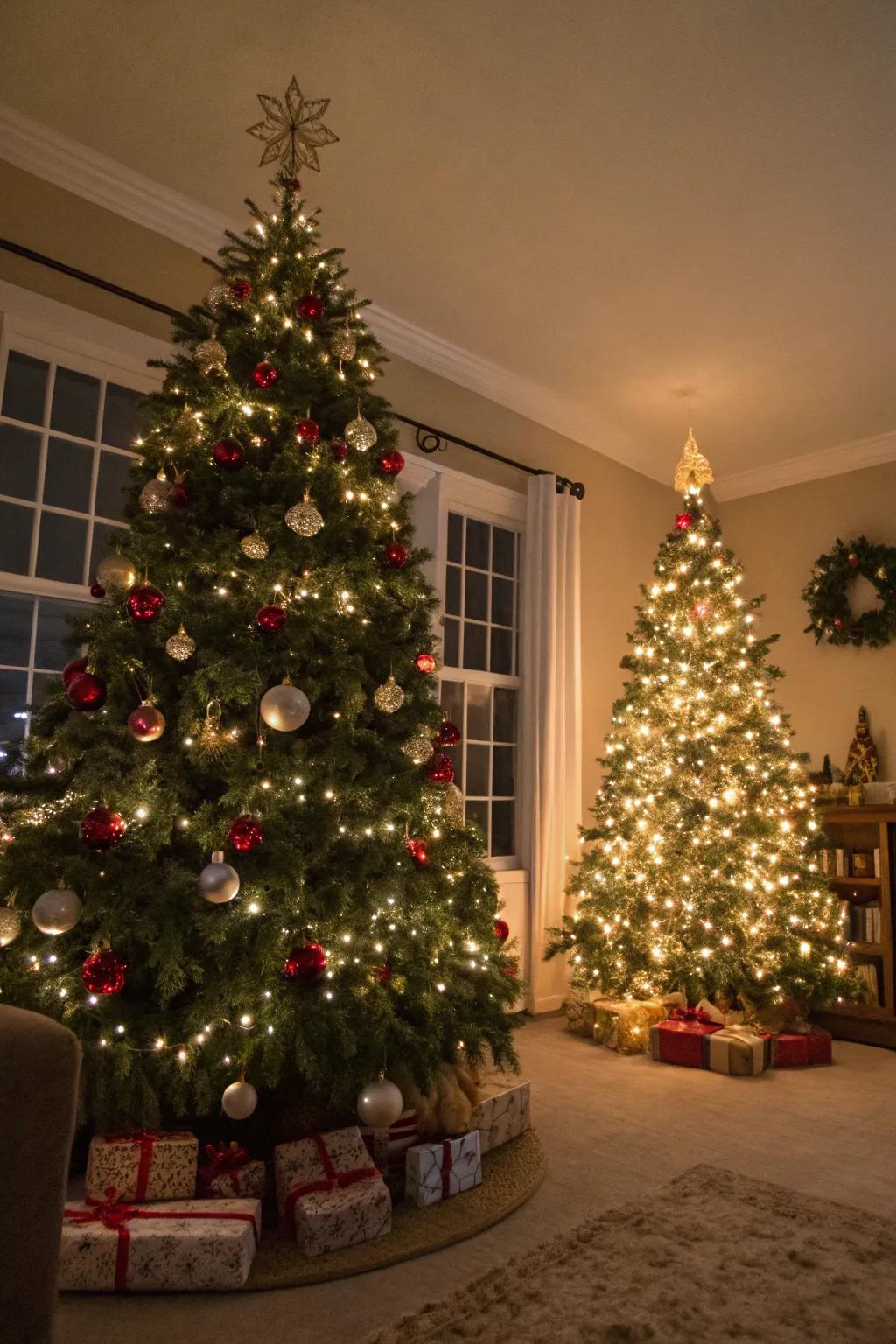 Twin Christmas trees add a unique festive charm to your home.