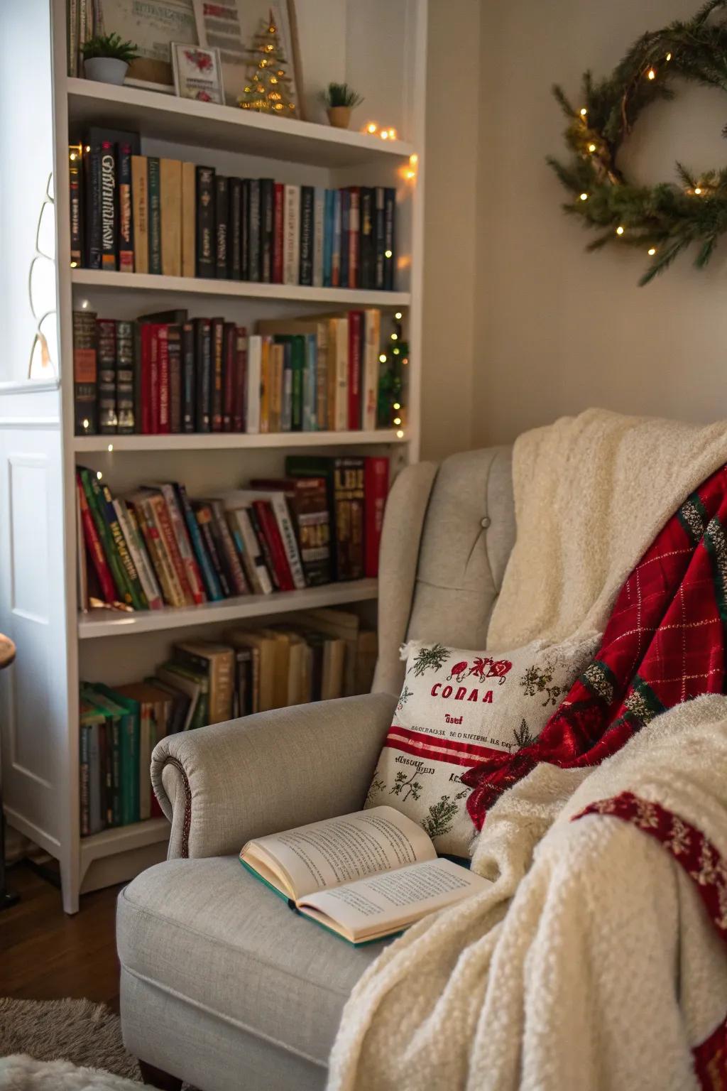 A cozy reading nook is perfect for relaxing during the holidays.
