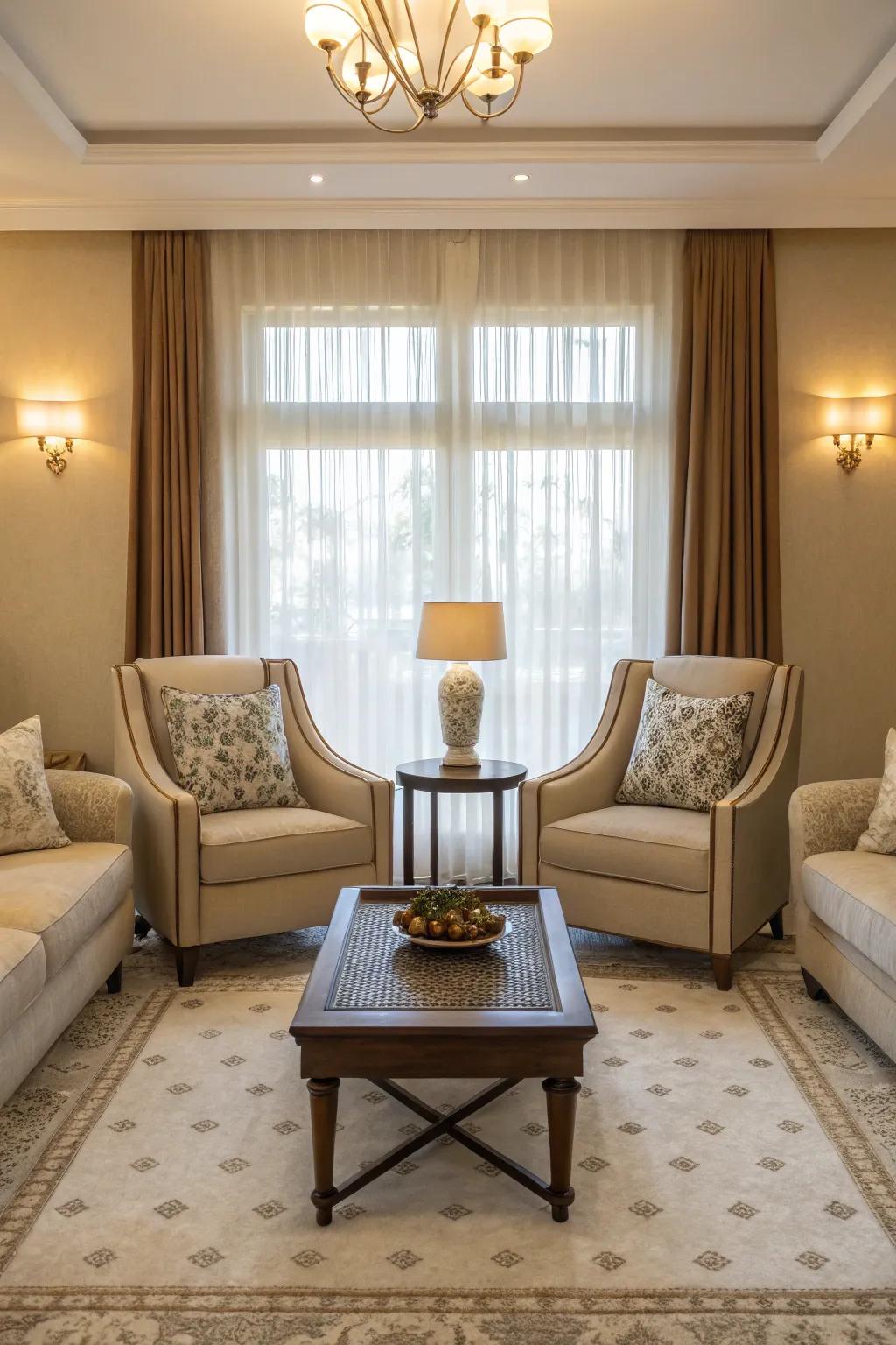 Symmetrical chairs develop a balanced and harmonious space.