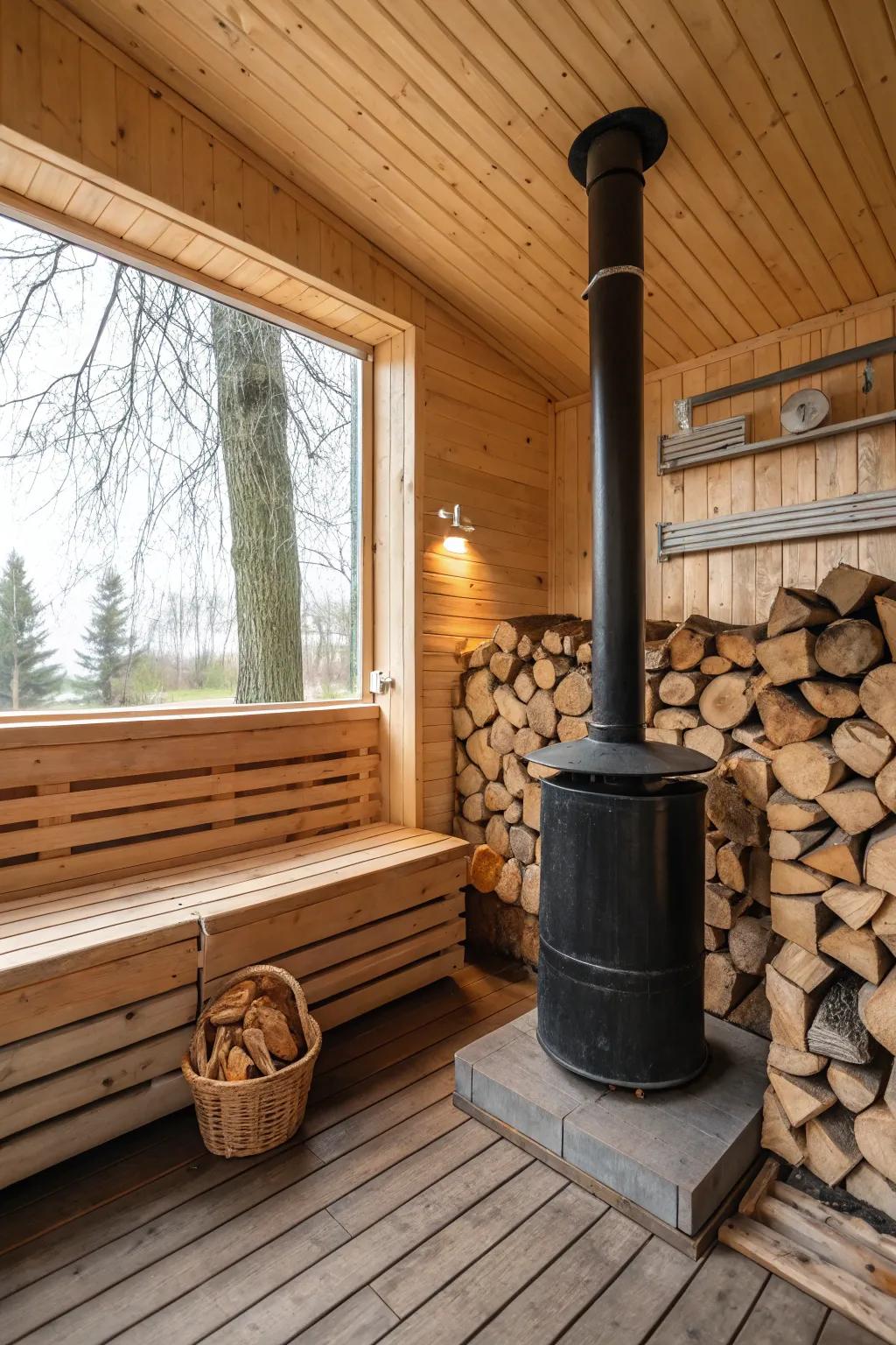 A wood-fired sauna for a traditional experience.