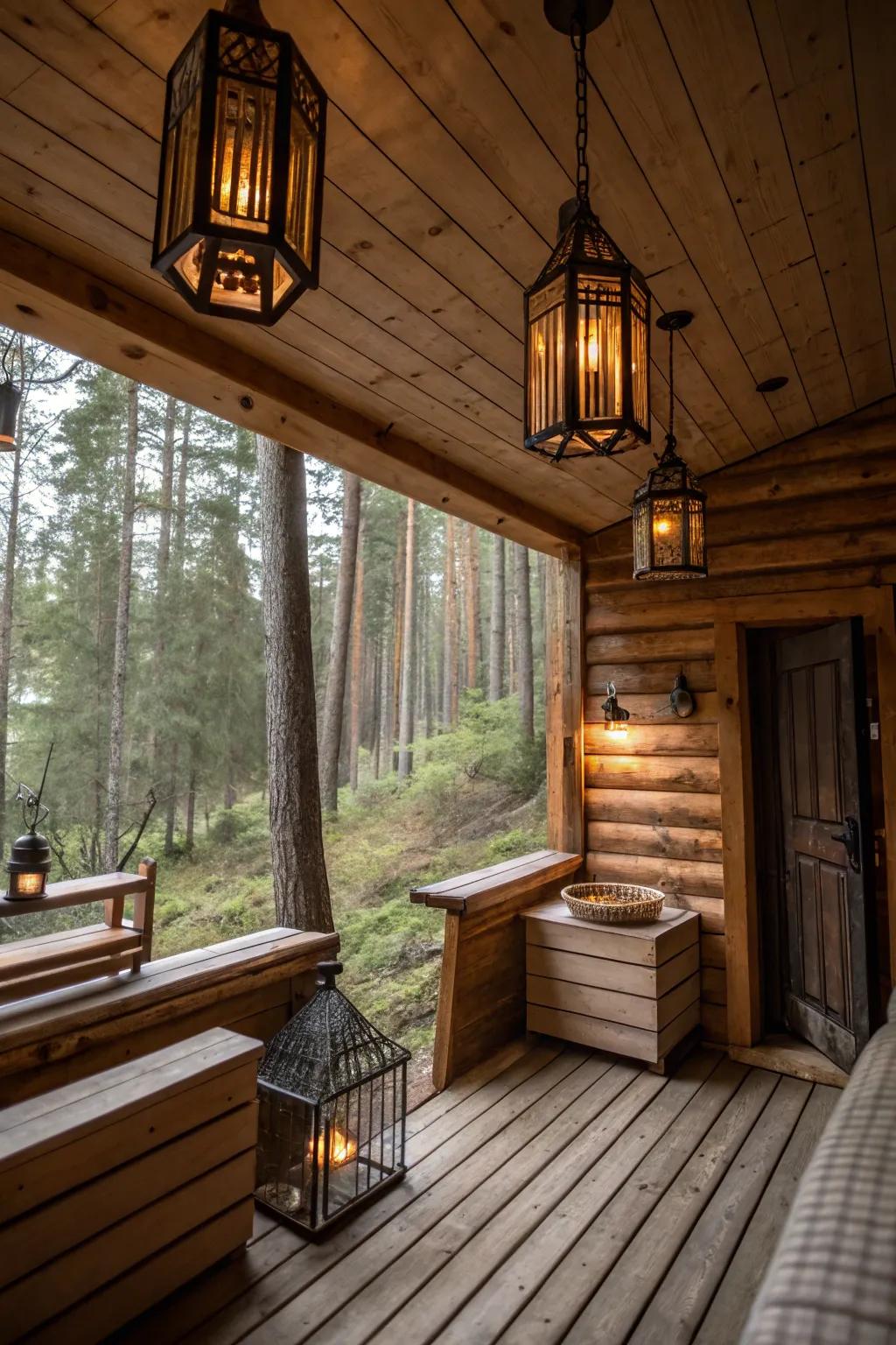 A charming rustic hut exuding warmth.