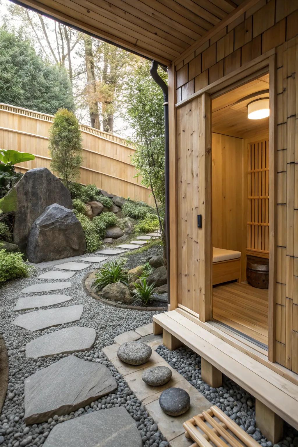A Zen garden sauna for ultimate peace.