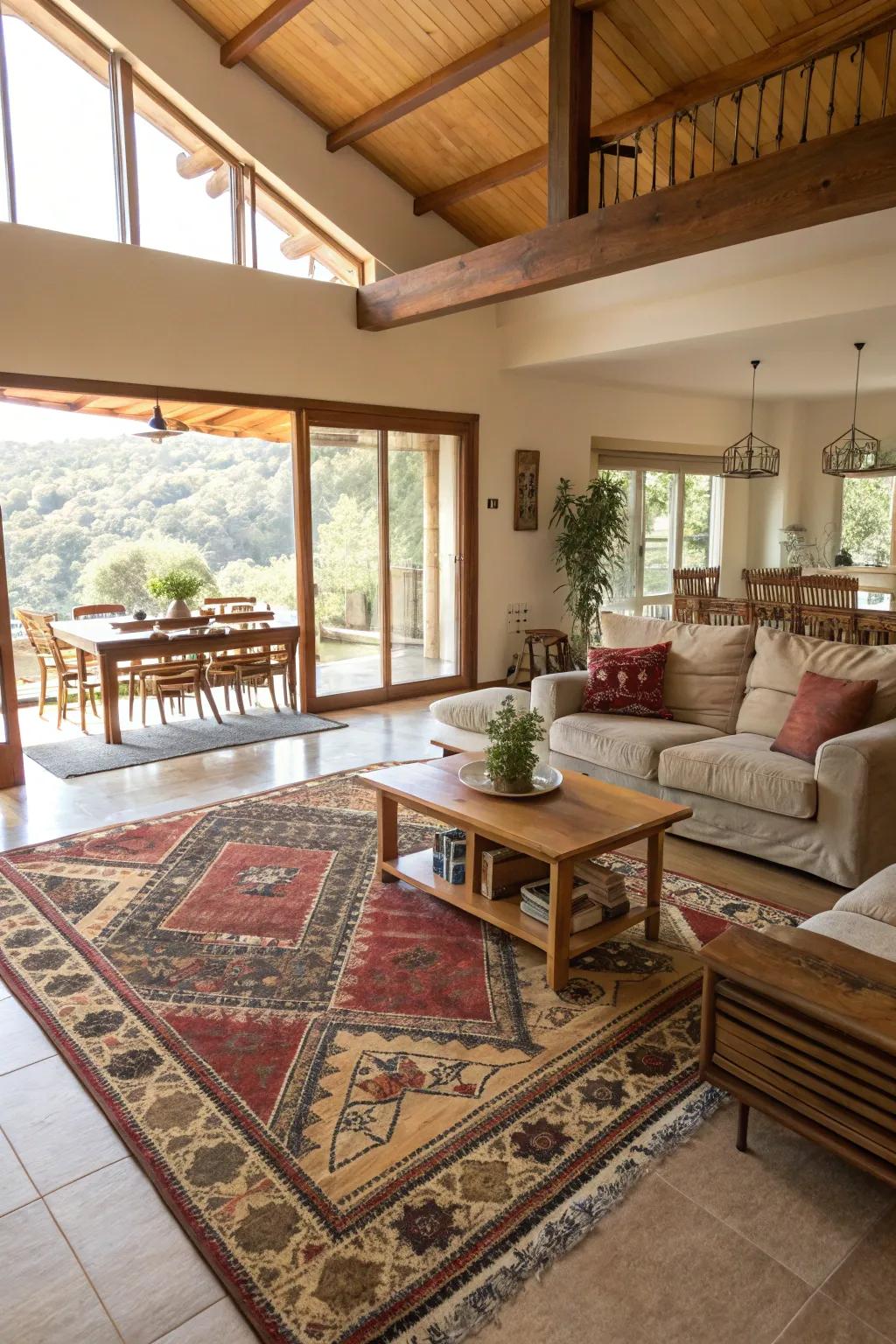 Rugs can define spaces and add warmth.