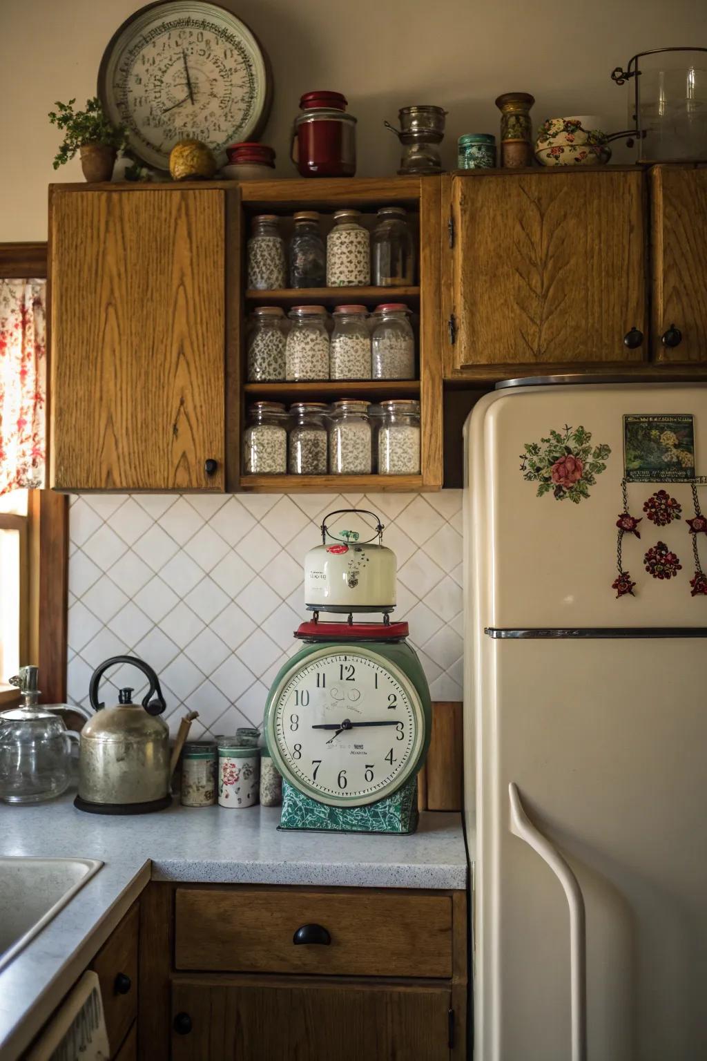 Personalizing with displayed treasures above the fridge.