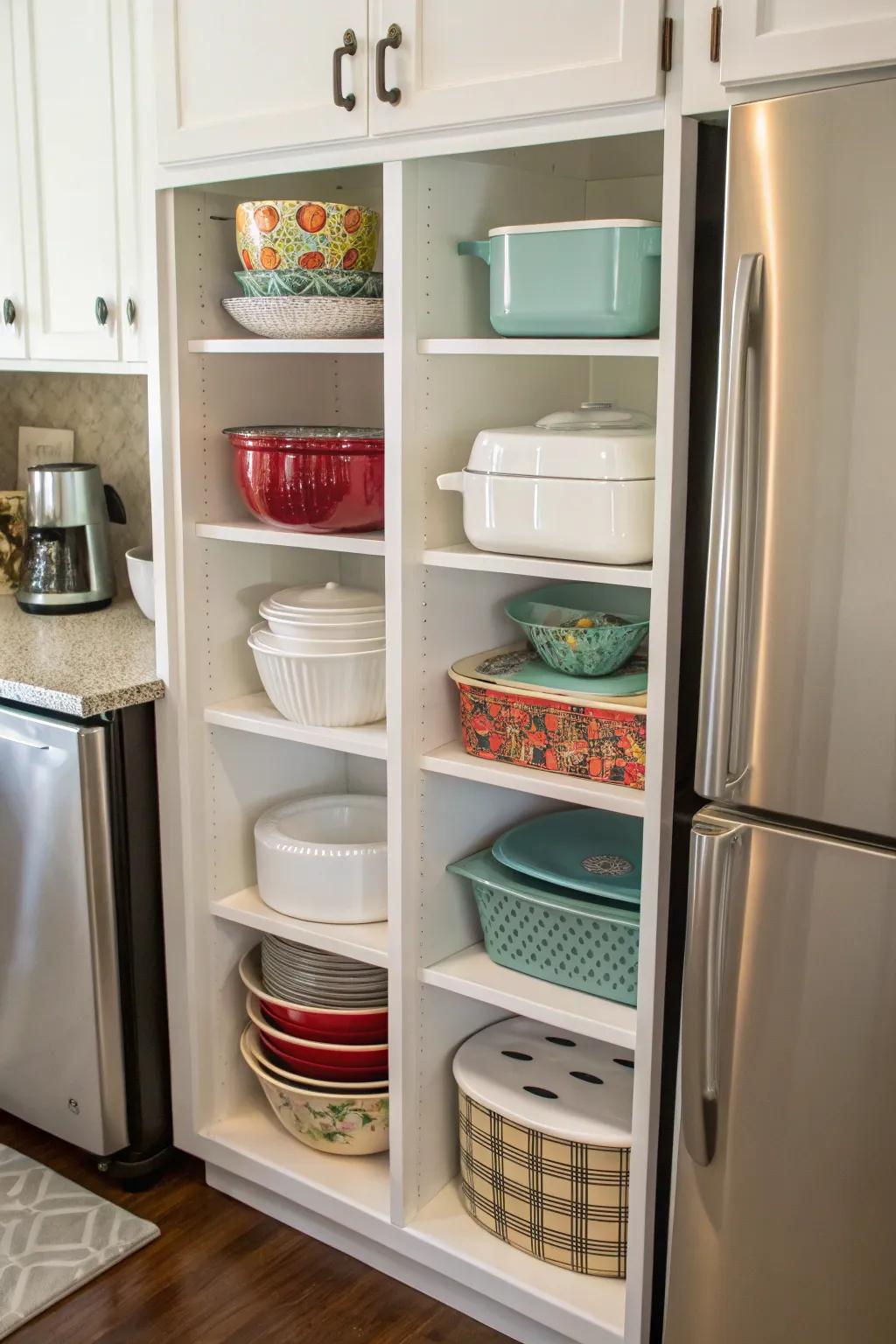 Tailored nooks ensuring stylish and orderly bakeware.