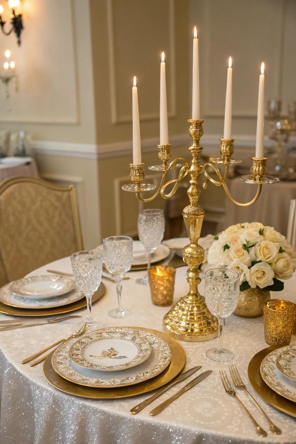 Gilded accents infuse a hint of luxury to the table.