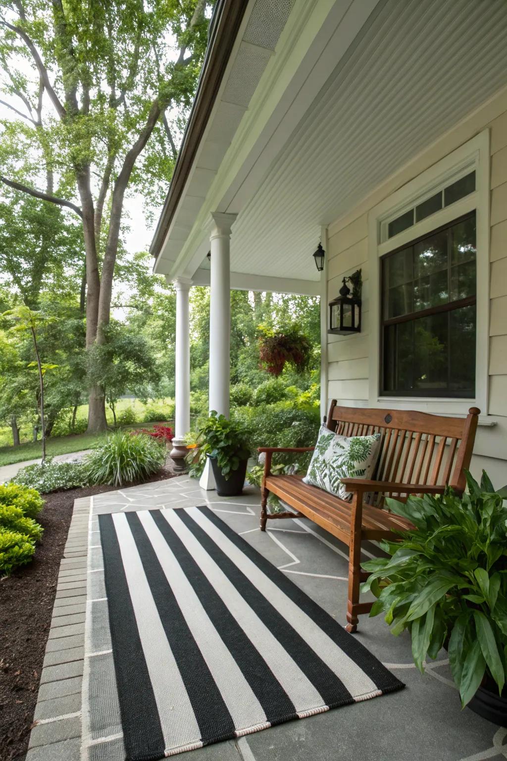 Bold stripes add a modern touch to any porch design.