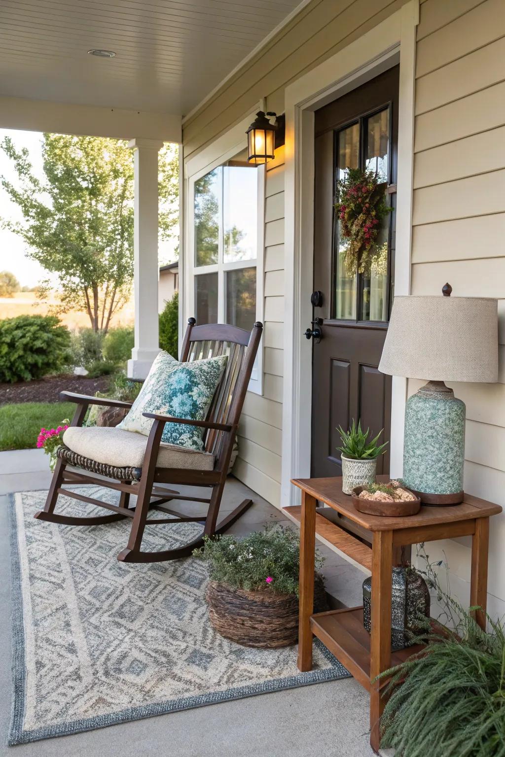 Craft a cozy nook with a floor covering and a rocking chair.