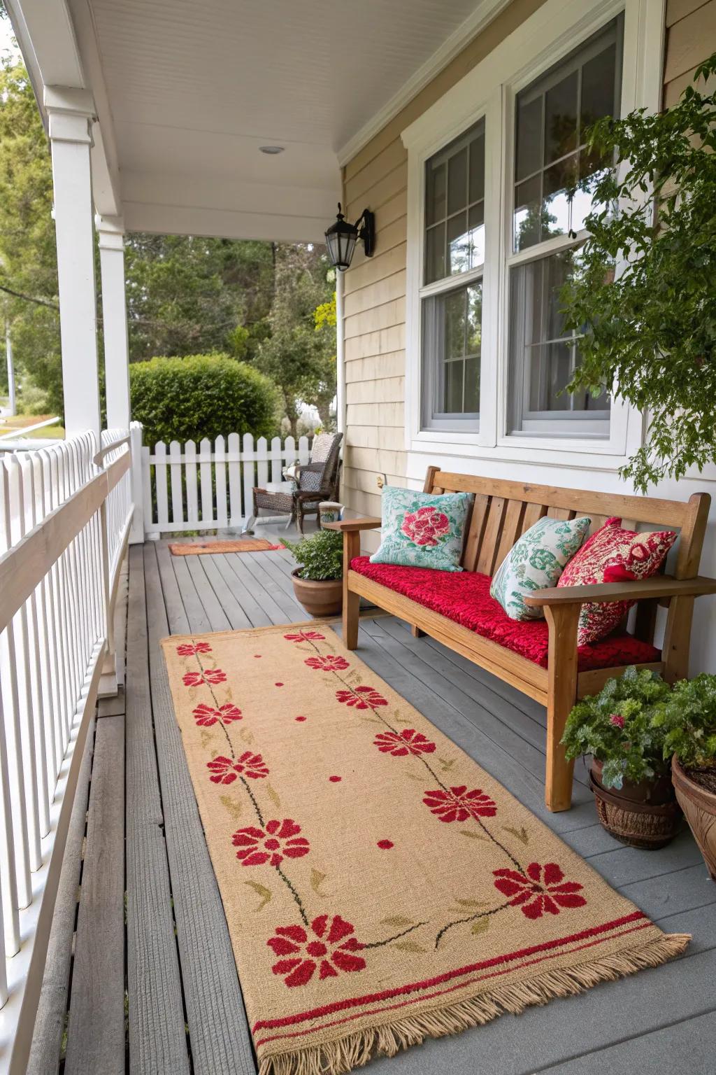 Neutral shades with colorful highlights create balance on your porch.