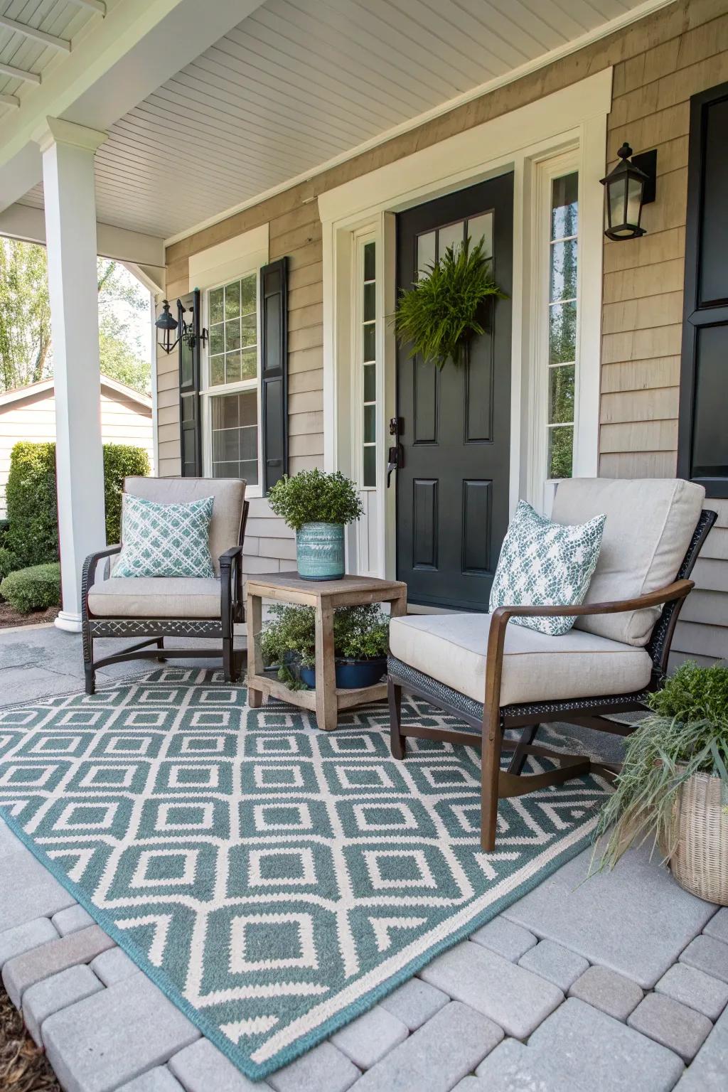 Geometric patterns bring timeless elegance to your porch.