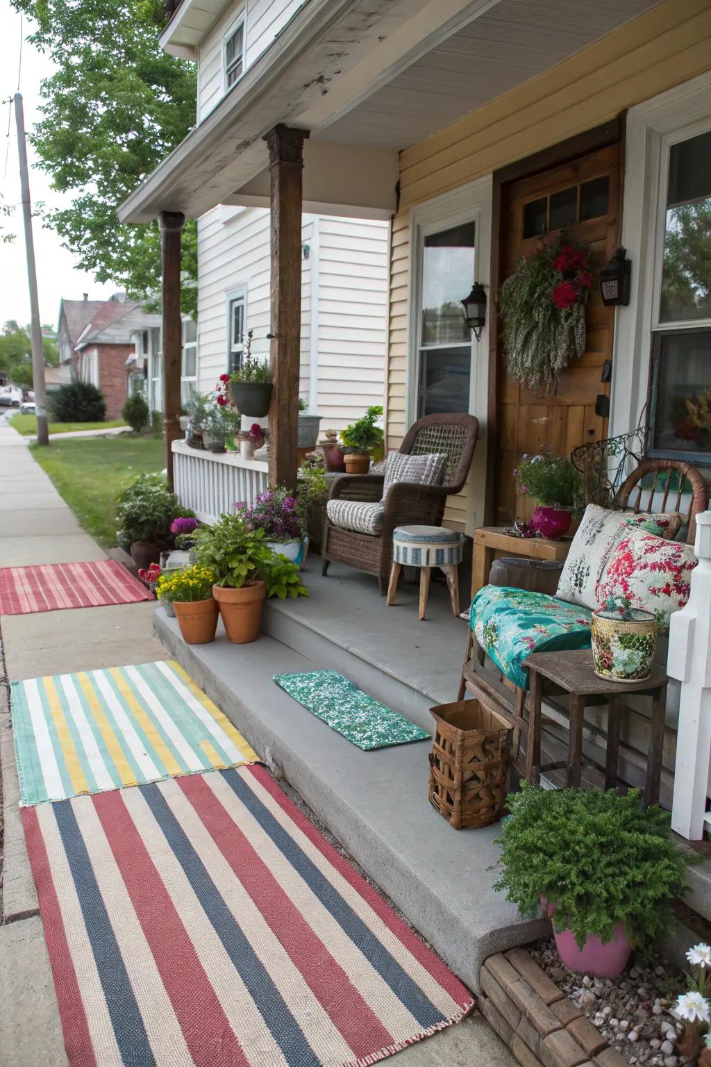 Combine styles of floor coverings for a unique and personalized porch.