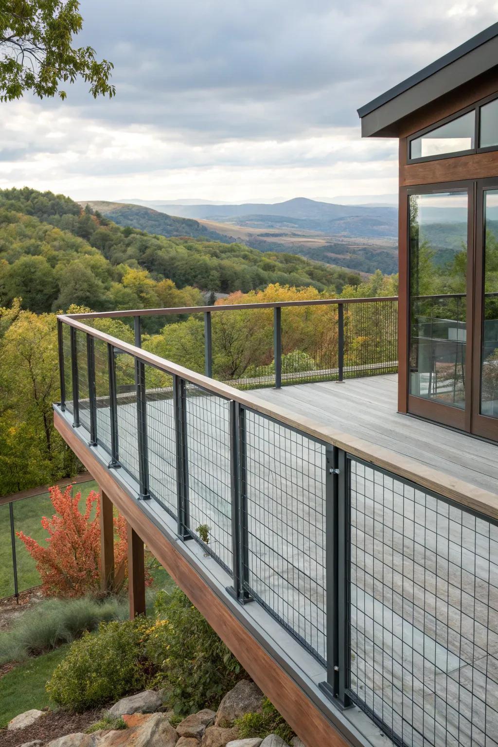 Glass combined with livestock panels offers a sleek, unobstructed view.
