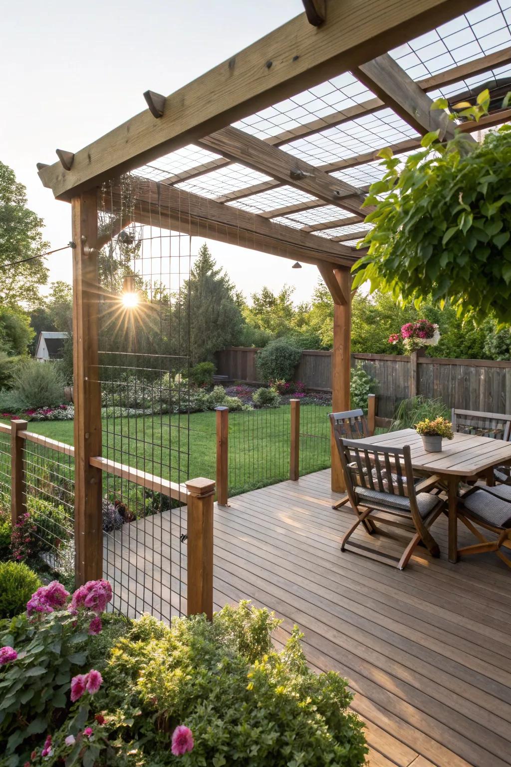 Pergolas add dimension and style to deck guardrails.