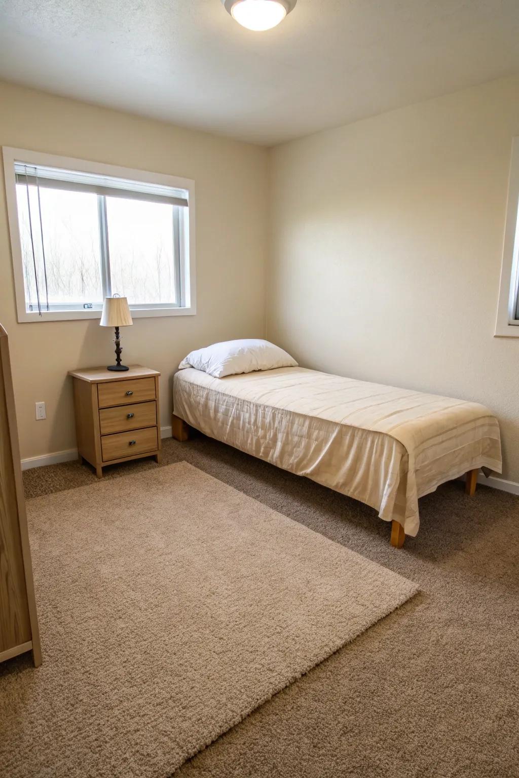 Minimalist design highlights the simplicity and beauty of a beige carpet.