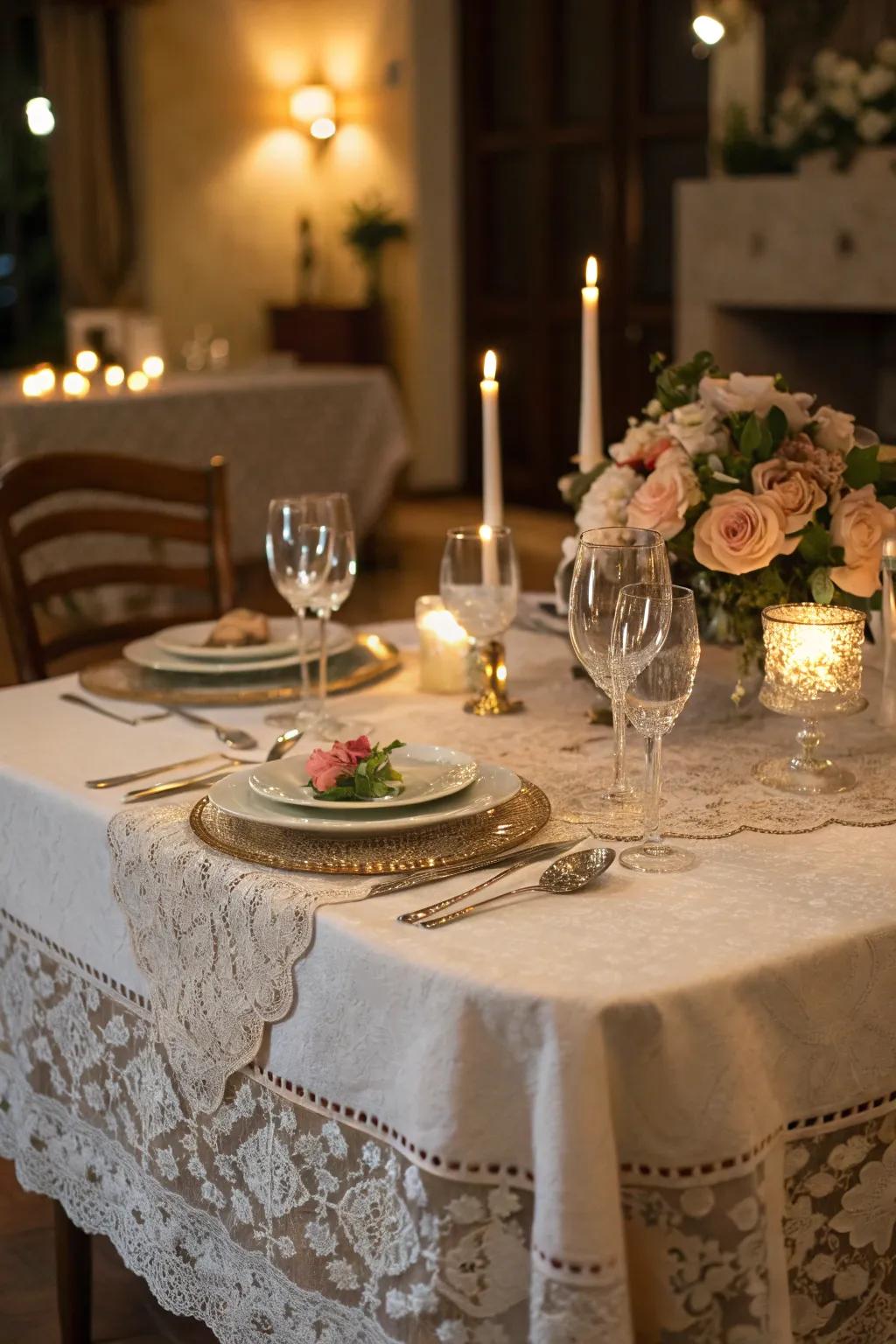 Lace tablecloths offer timeless beauty and refinement.