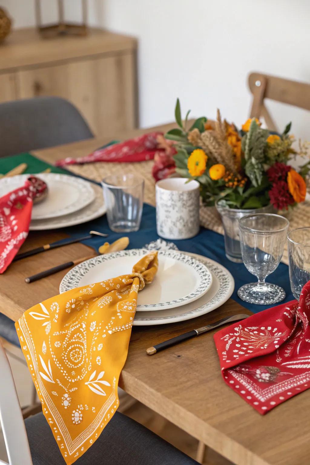 Bandanas offer a playful, seasonal tabletop twist.