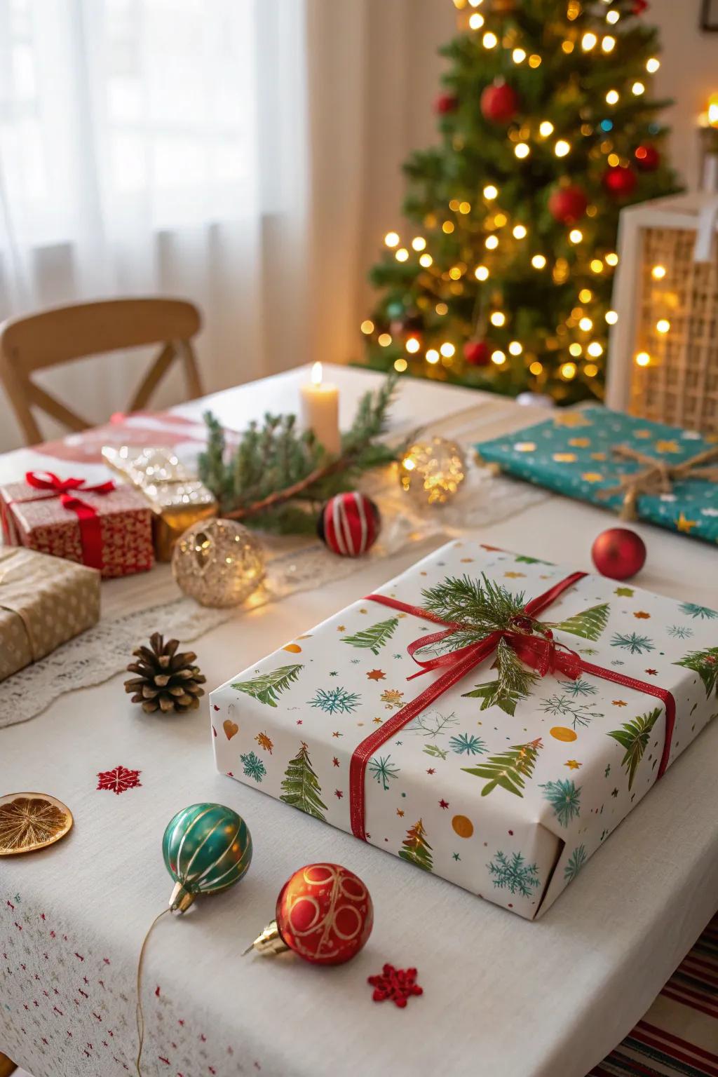 Gift wrap presents a simple, seasonal update for your table.