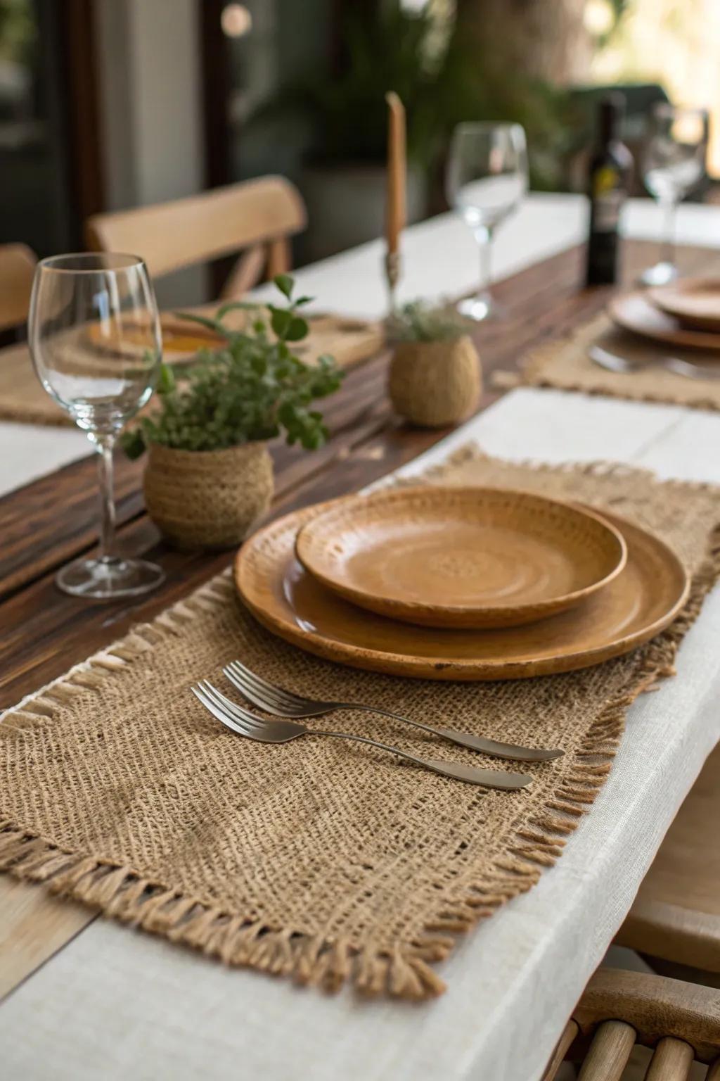 Jute runners present an eco-friendly, earthy charm.