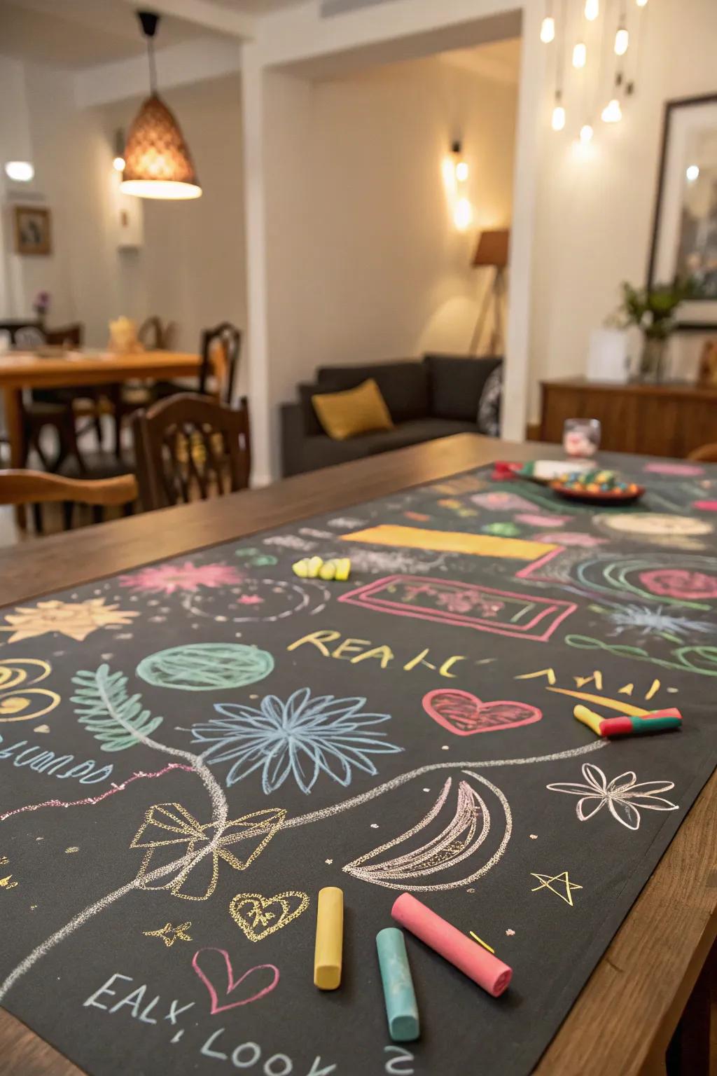 Blackboard paper creates a playful, interactive table experience.