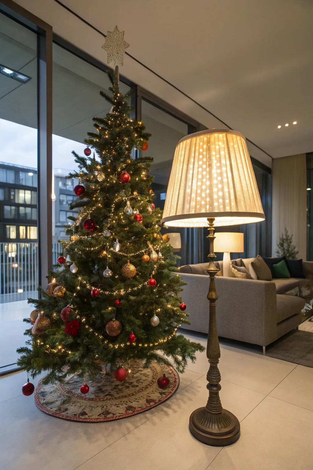 A lampshade cover adds effortless style to your tree base.