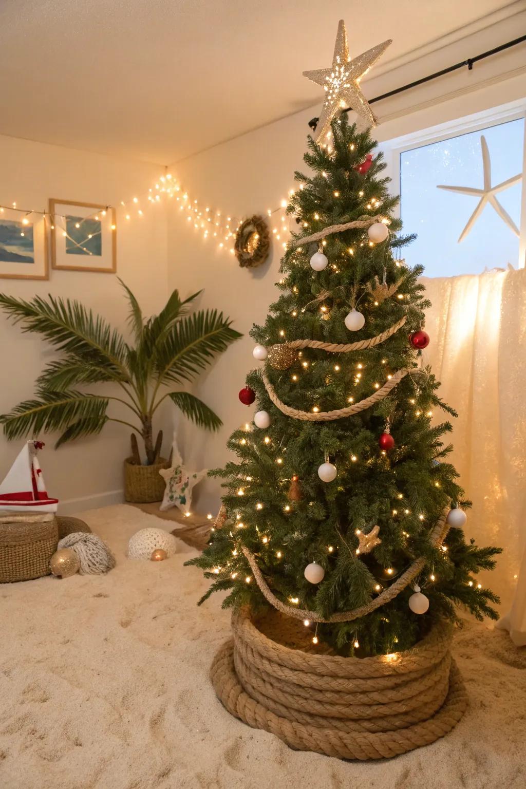A rope collar adds a nautical twist to your tree.