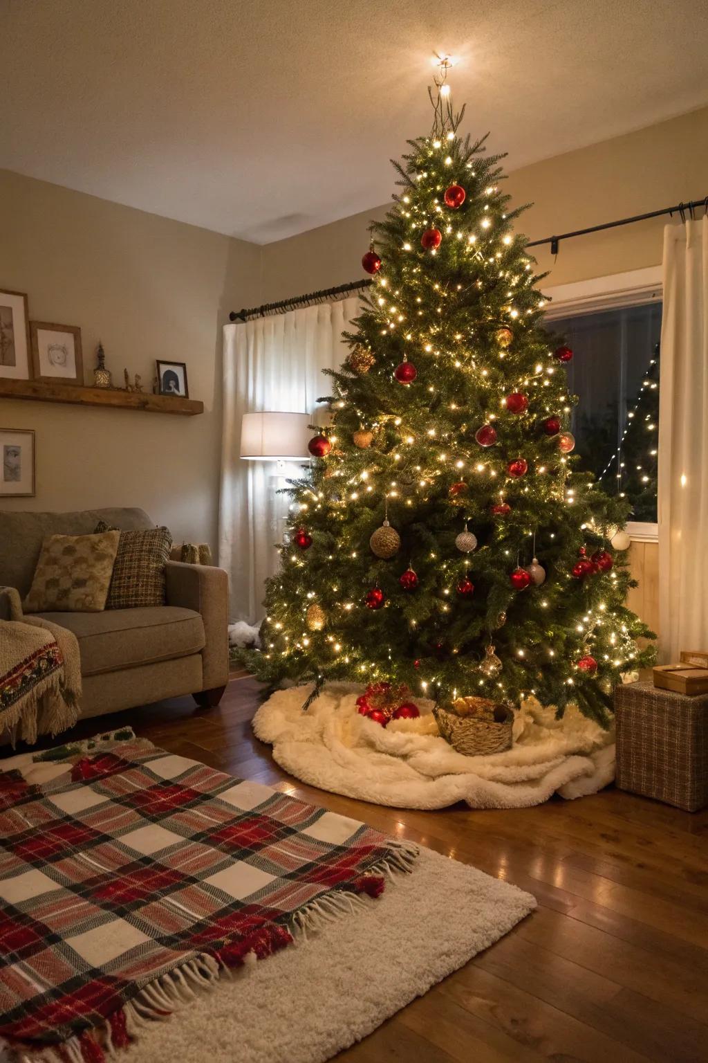 A blanket adds coziness and texture to your tree base.