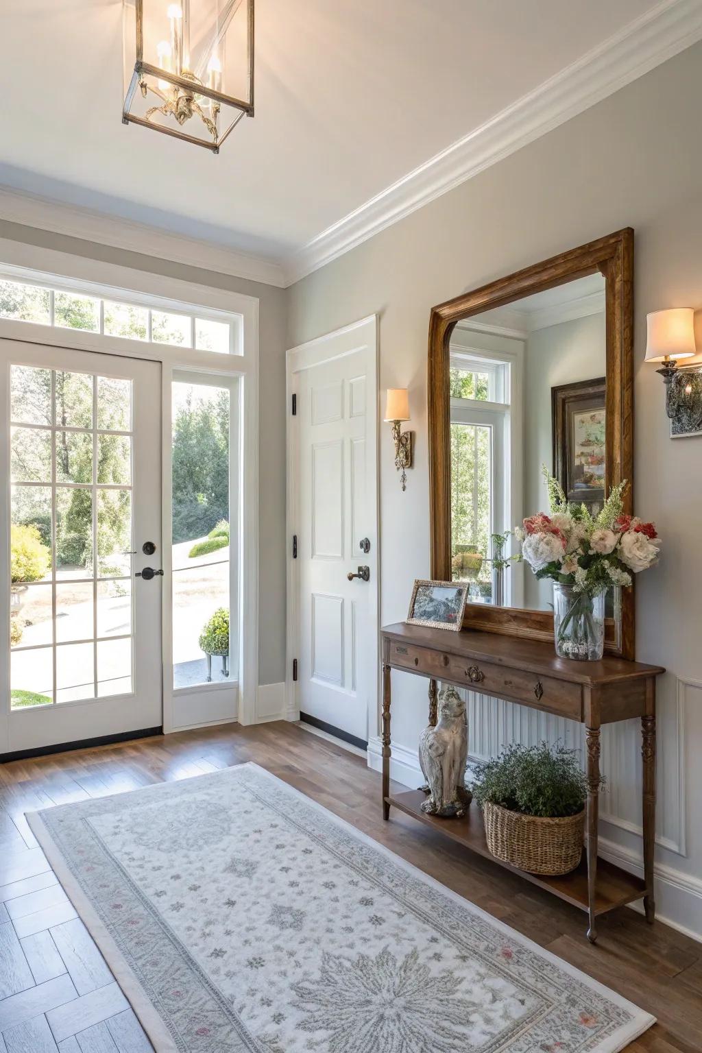 Mirrors are adept at rendering entryways more inviting and expansive.