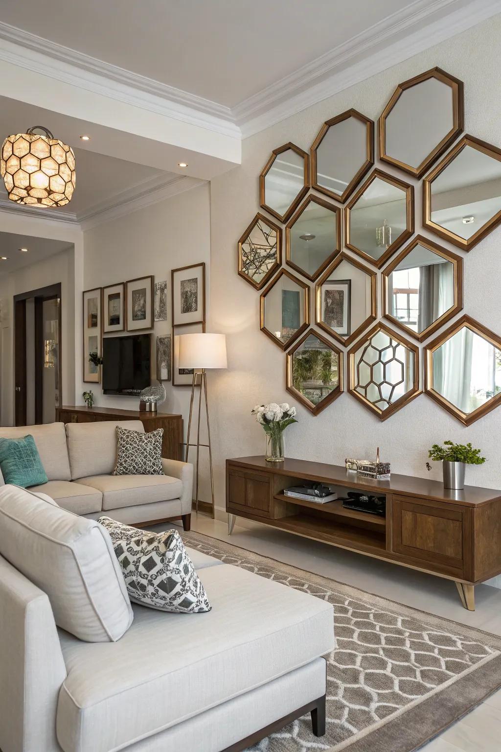 Geometric mirrors inject a modern advantage into home aesthetics.