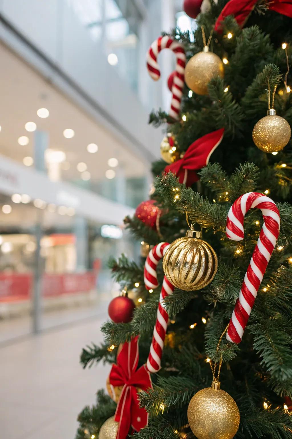 Candy canes and gilded accents bring a traditional twist to the tree.